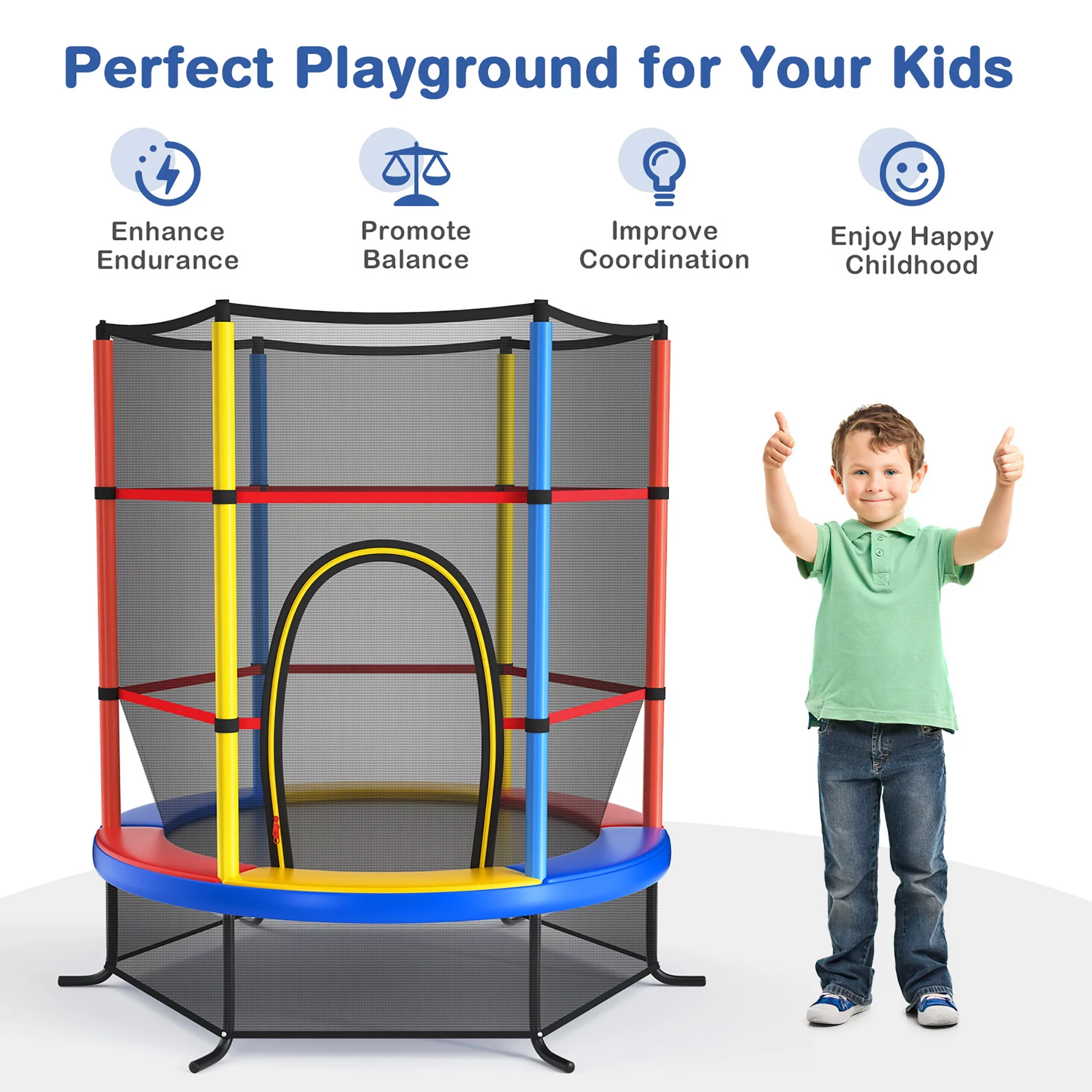 Costway 55” Kids Trampoline Bouncing Jumping Mat Recreational Trampoline W/Enclosure Net