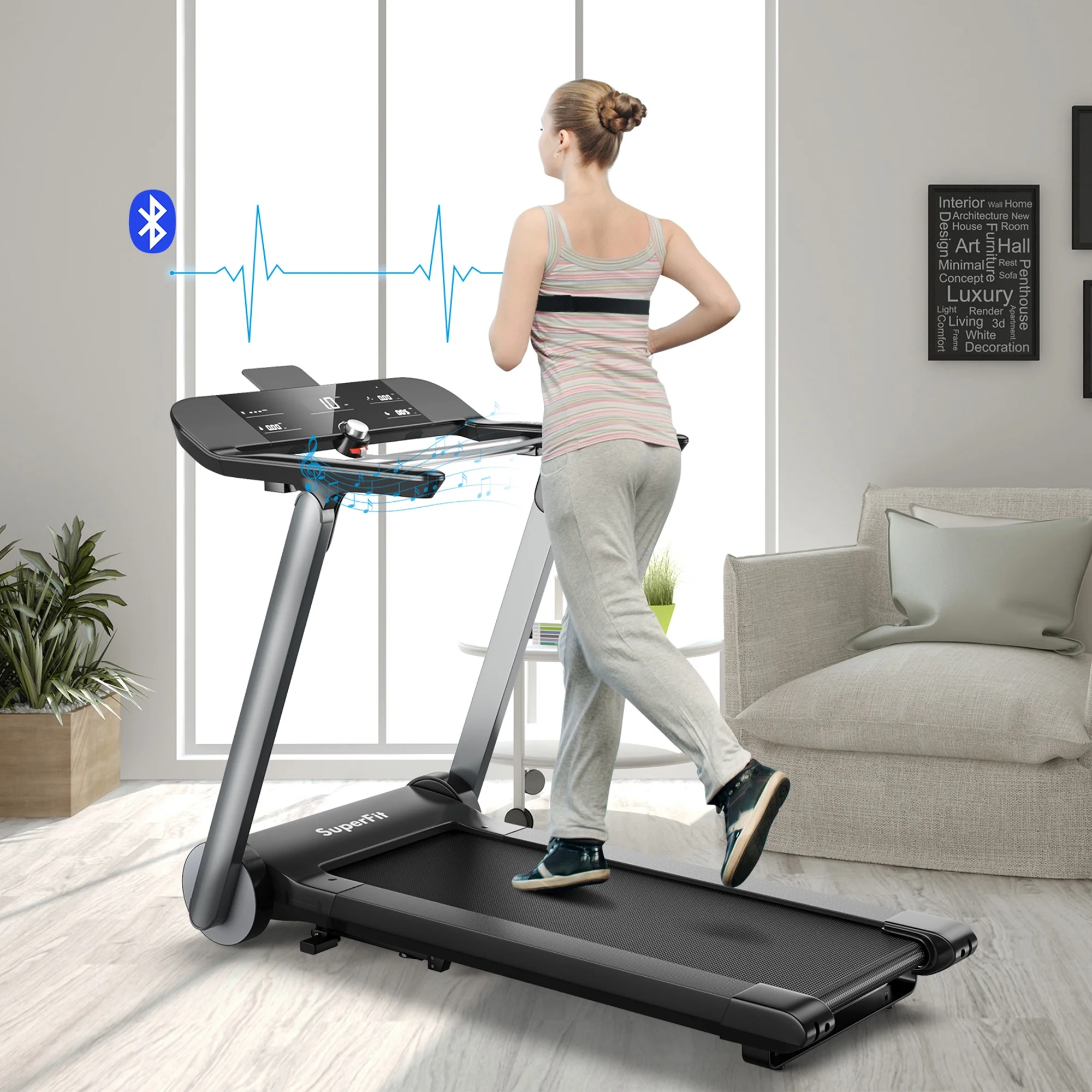 Gymax Electric Folding Treadmill Italy Designer Running Machine w/ Heart Rate Belt