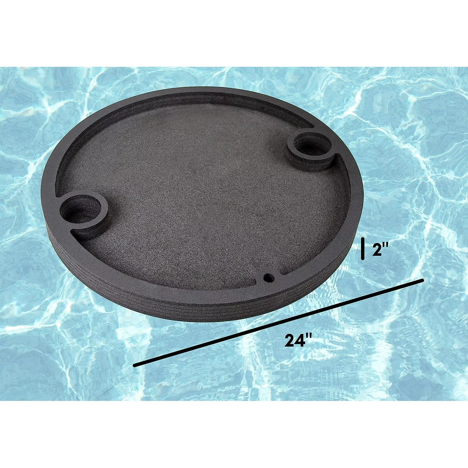 HElectQRIN Floating Breakfast Table Serving Buffet Round Tray Drink Holders for Swimming Pool or Beach Party Float Lounge Refreshment Durable Black Foam UV Resistant with Cup Holders 24 Inches Wide