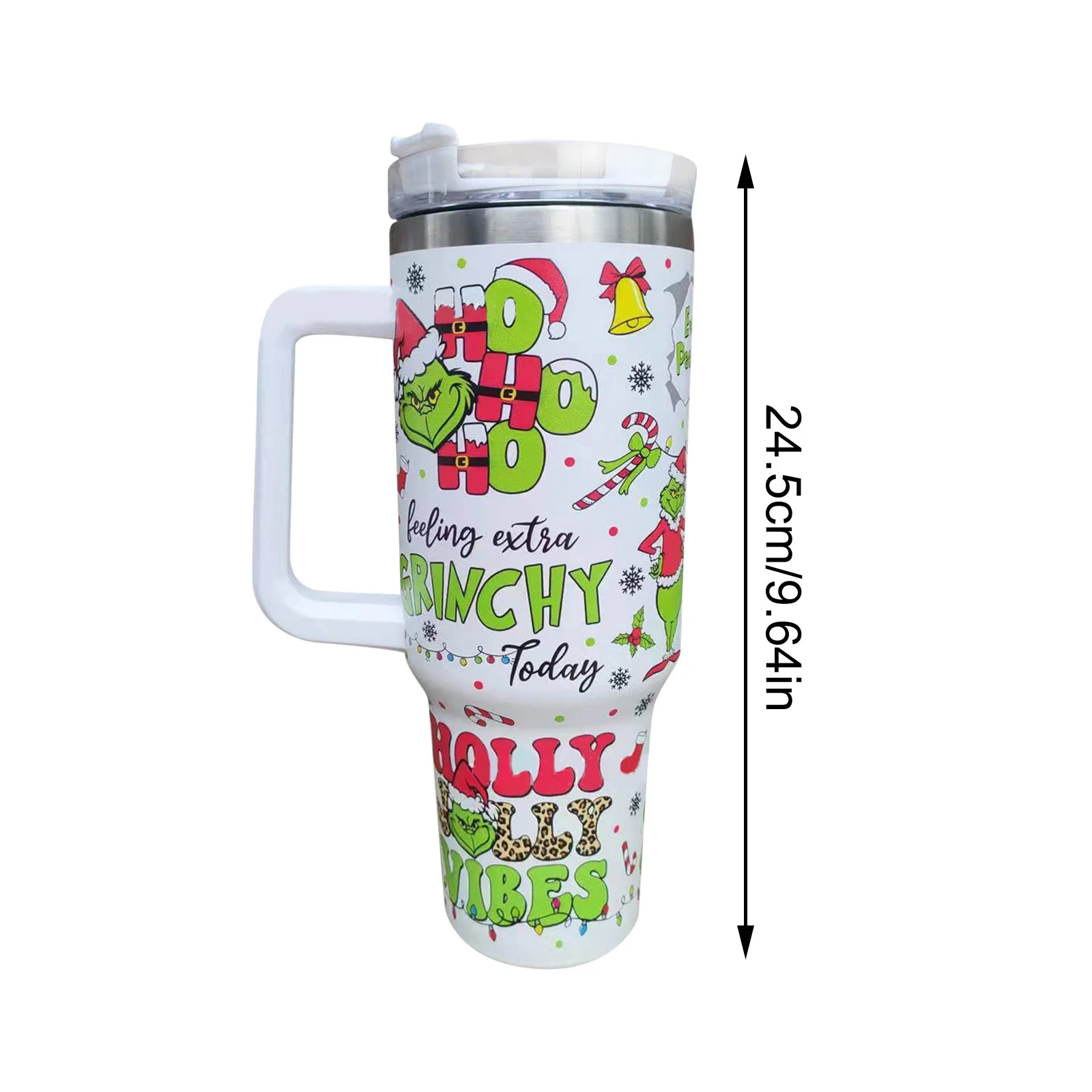 DJKDJL Grinch Christmas Tumbler 40 oz Tumbler With Lid and Handle ?C 34 Hours Cold ?C Vacuum Insulated, Sweat-Proof Body ?C Large Insulated Mug for Cold and Hot Drinks ?C A