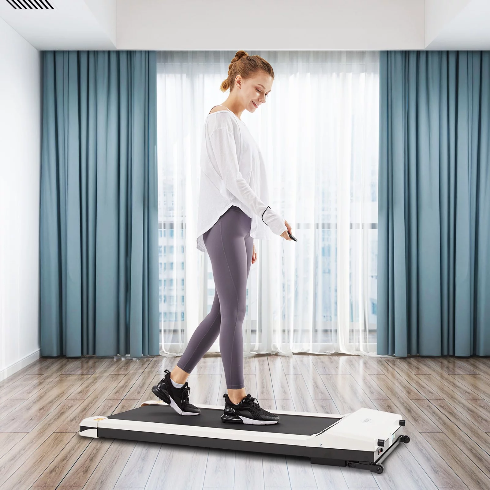 1.5 HP Electric Portable Treadmill Walking Flat Machine Slim Treadmill Under Desk with Remote Control &Installation-Free, UMAY Fitness-White