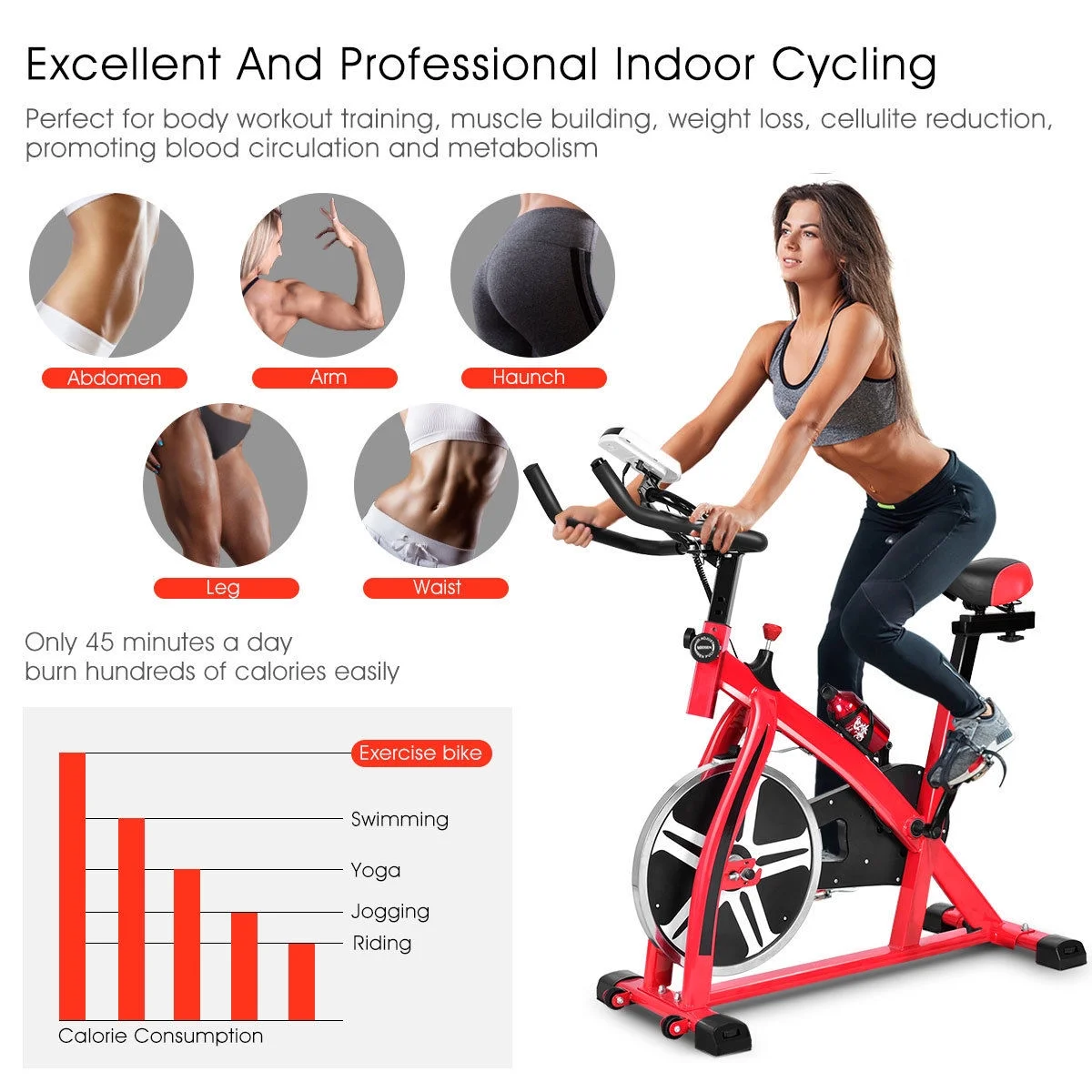 Costway Adjustable Exercise Bike Bicycle Cycling Cardio Fitness LCD w/ 18lb Flywheel