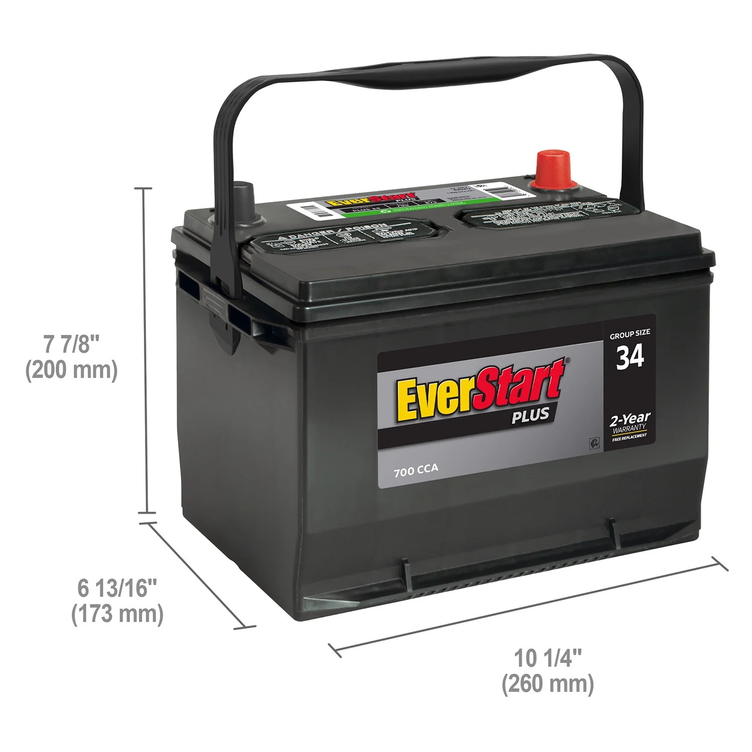 EverStart Plus Lead Acid Automotive Battery, Group Size 34 12 Volt, 700 CCA