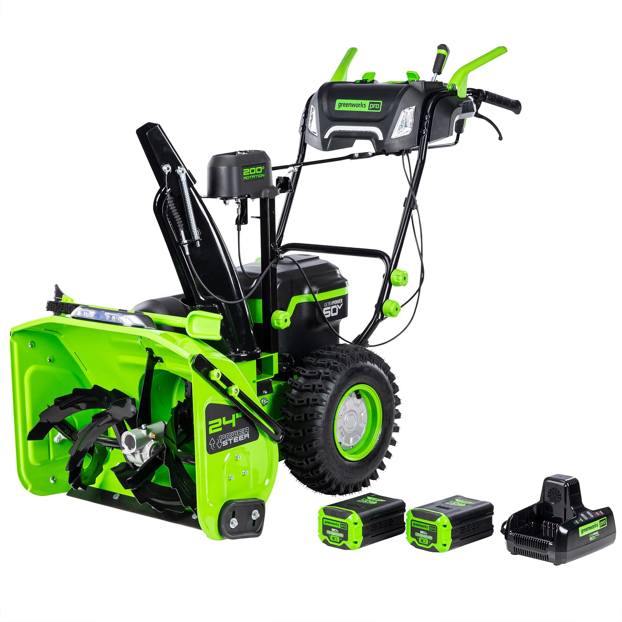 Greenworks 60V 24″ Cordless Brushless Two-Stage Snow Blower with Two (2) 8.0Ah Batteries & Dual-Port Charger