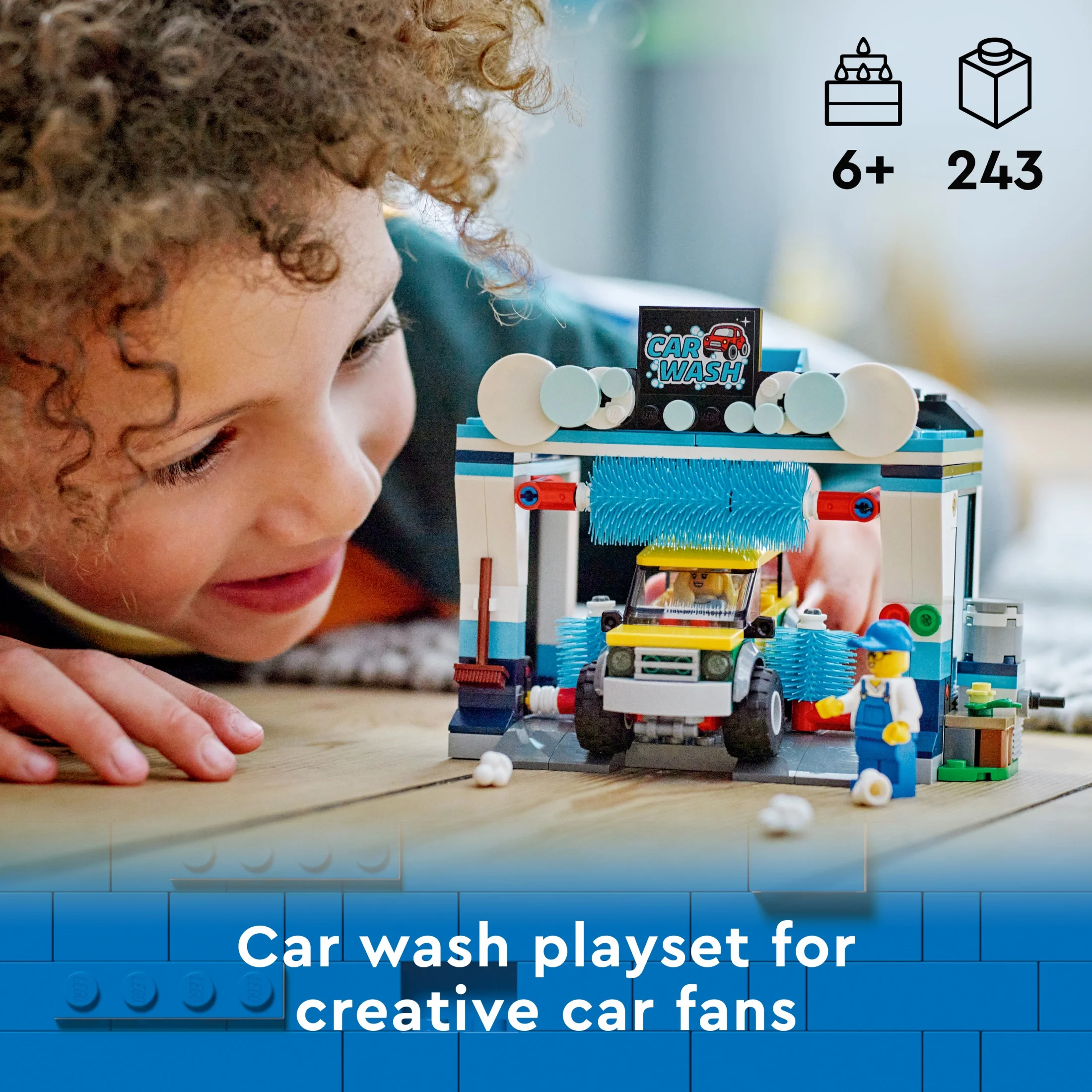 LEGO City Car Wash 60362 Building Toy Set, Fun Gift Idea for Kids ages 6+, Features Spinnable Washer Brushes and Includes an Automobile and 2 Minifigures