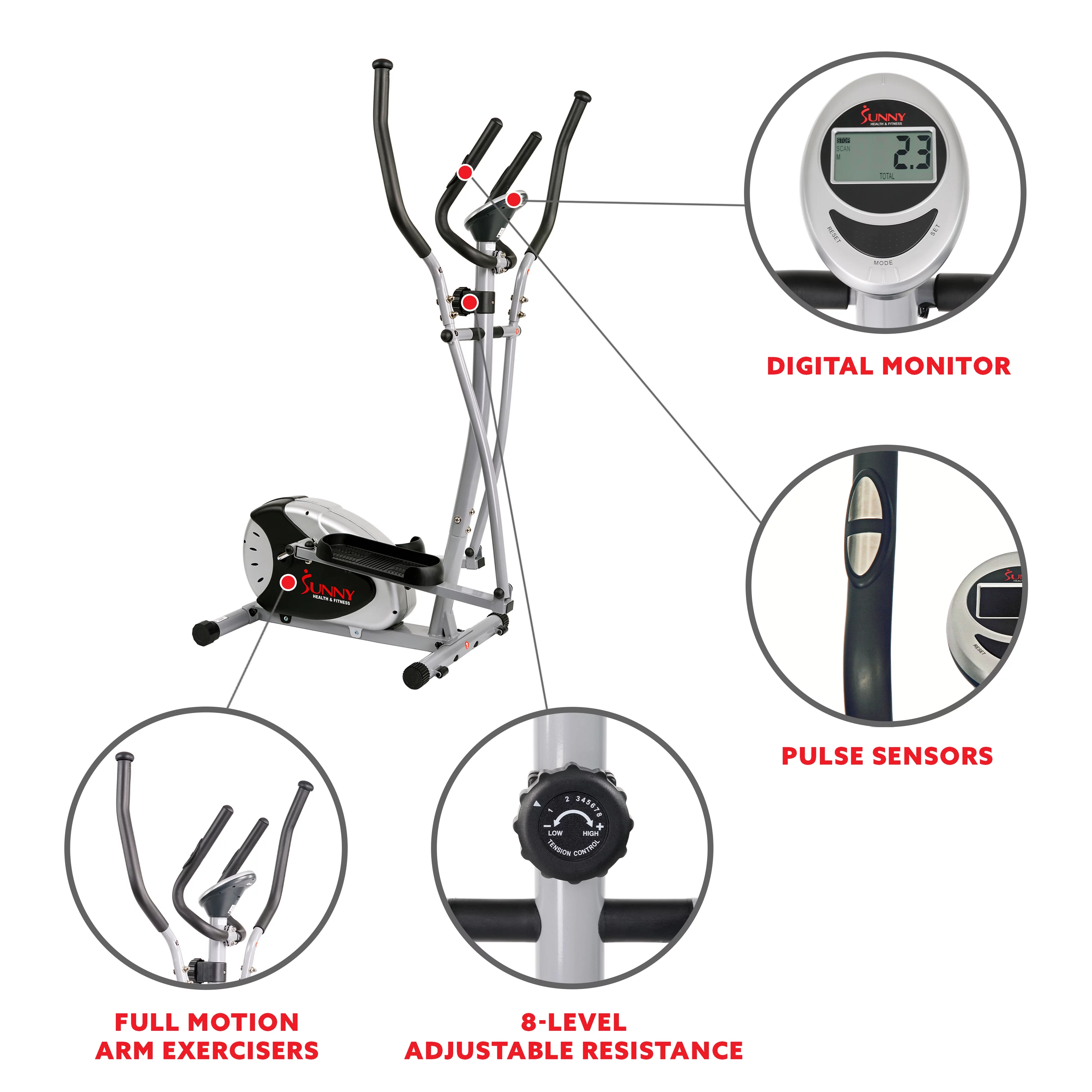 Sunny Health & Fitness Essentials Series Magnetic Smart Elliptical with Exclusive SunnyFit App Enhanced Bluetooth Connectivity – SF-E322902