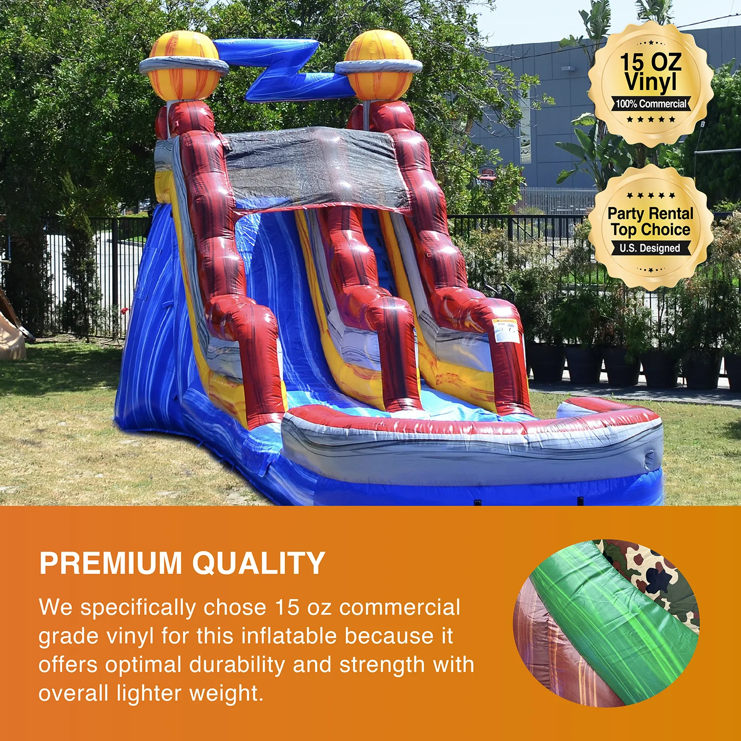 JumpOrange 15′ Astronaut Commercial Grade Water Slide with Splash Pool for Adults and Kids (with Blower), Tall Waterslide Inflatable, Summer Fun