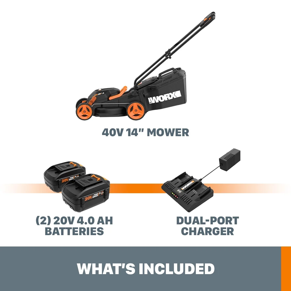 Worx WG779 40V Power Share 4.0Ah 14″ Cordless Lawn Mower (Battery and Charger Included)