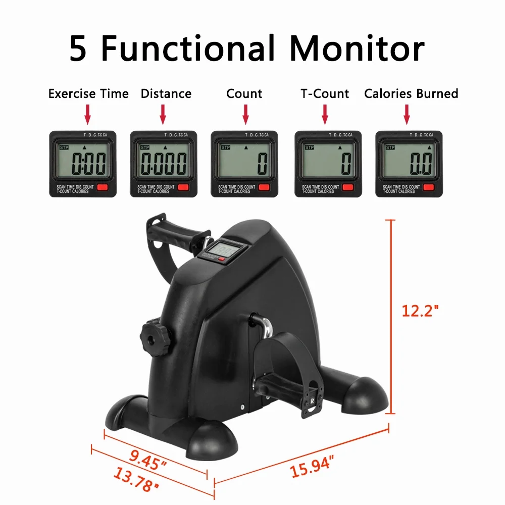 Mini Exercise Bike Pedal Exerciser, Portable Mini Exercise Bike for Legs and Arms, Under Desk Bike Pedal Exerciser w/ LCD Display, Home/Office Use Hands and Feet Trainer Physical Fitness, Black, R607