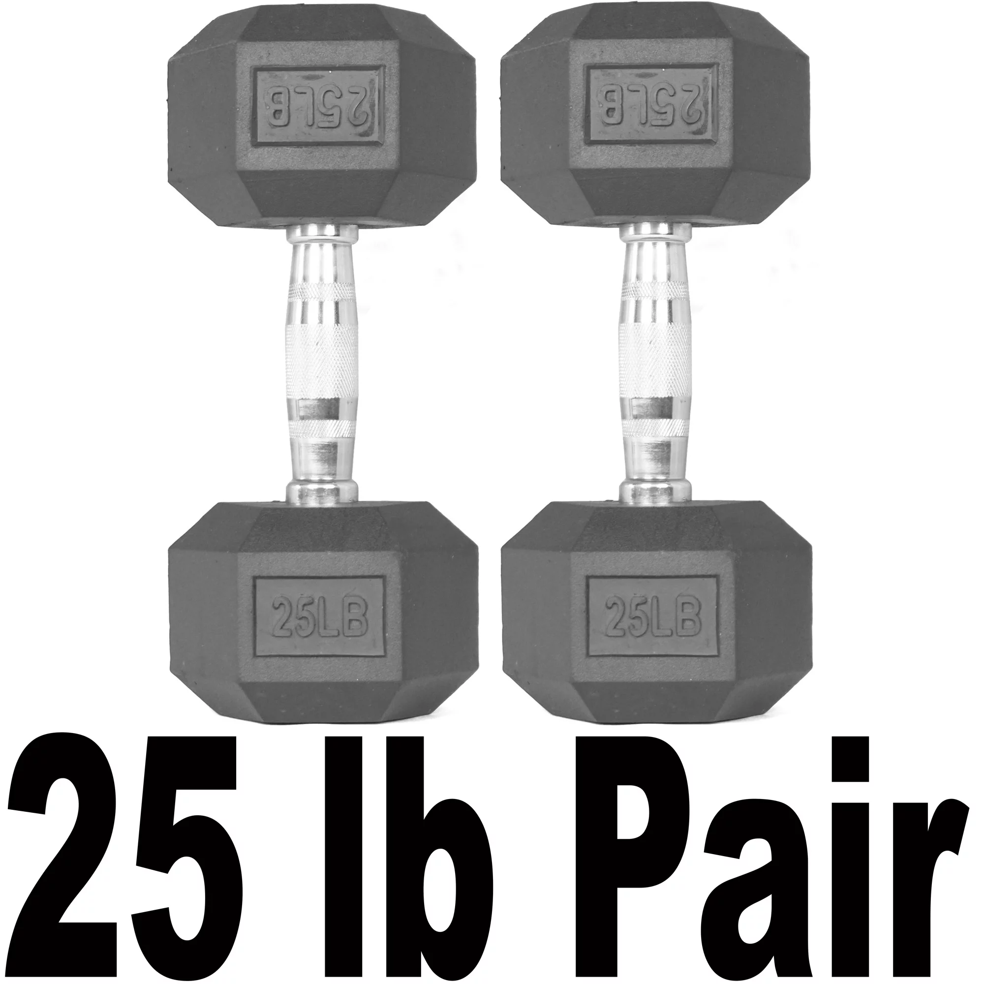 Titan Fitness Pair of 25 lb Black Rubber Coated Hex Dumbbells Weight Training Set, 50 lb