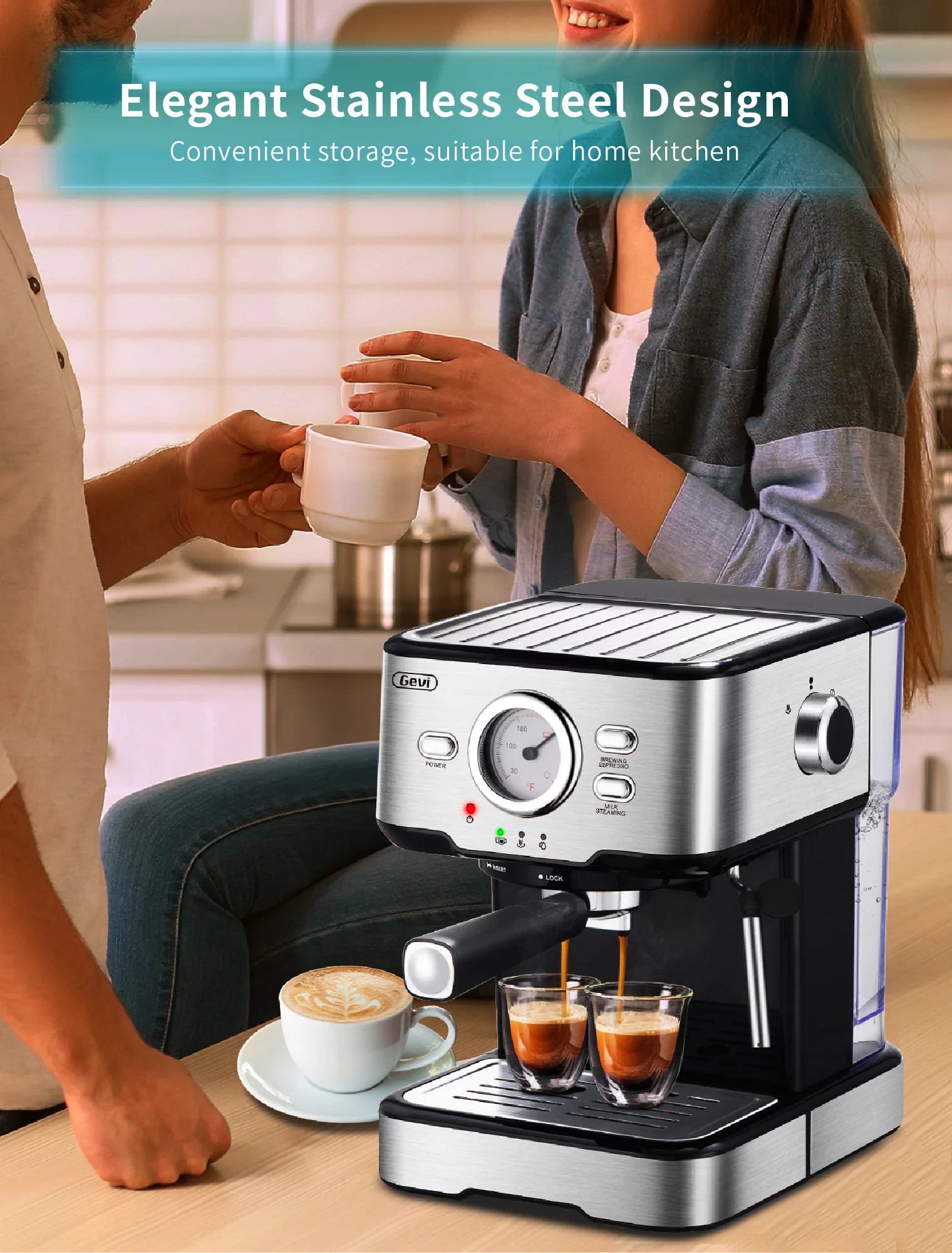 Gevi Espresso Machine with steamer 15 Bar Cappuccino Coffee Maker for Latte Mocha