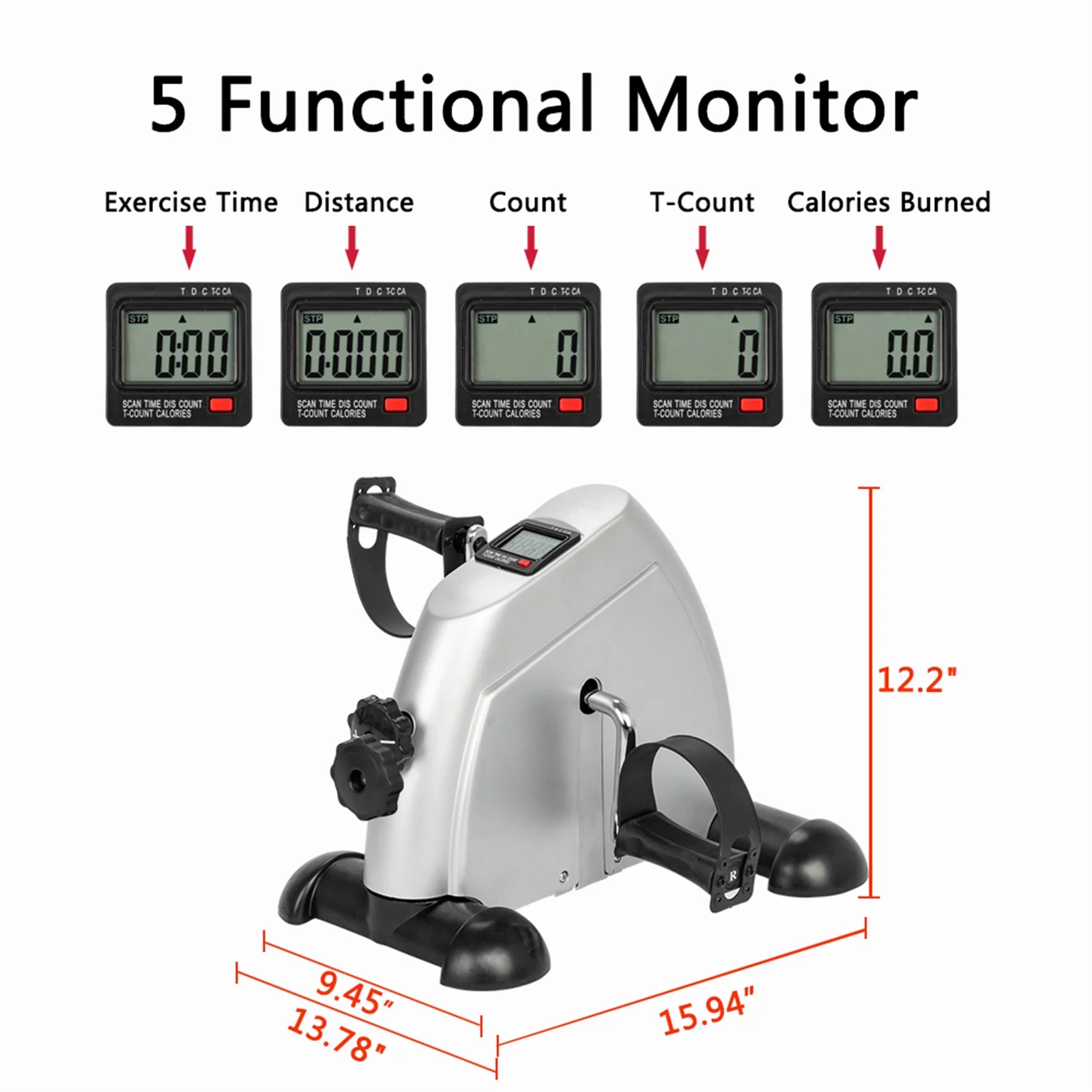 Exercise Pedal Bike, Under Desk Bike with LCD Screen Display, White Sitting Pedal Exerciser for Arm/Leg Exercise, Adjustable Resistance Pedal Bike Exercise Equipment for Home Gym