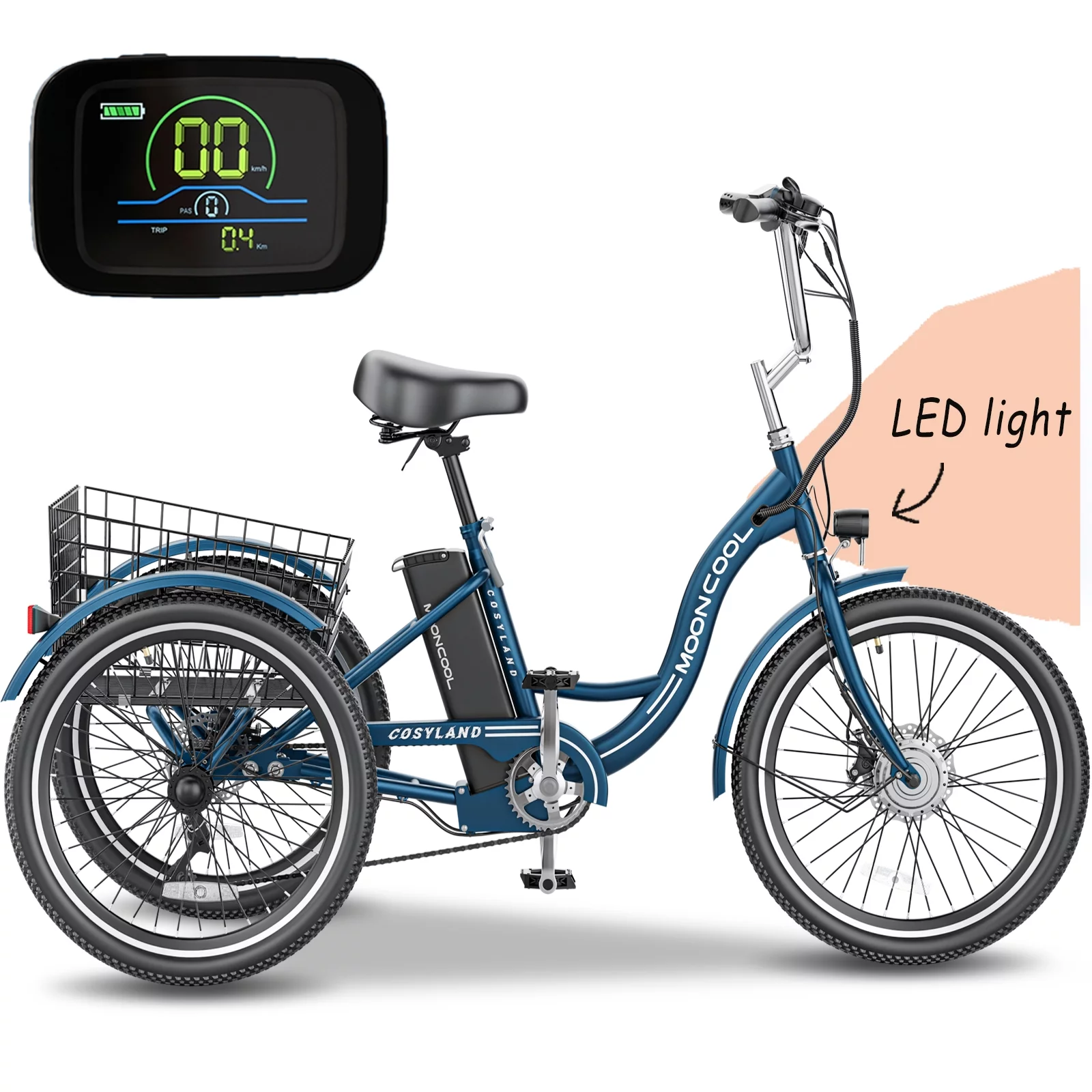 Lilypelle Adult Electric Tricycles,3 Wheel Electric Bike,15.5 Mph Electric Trikes for Seniors,7-Speed & 4 Adjustable Riding Modes Electric Tricycle With Removable Lithium Battery