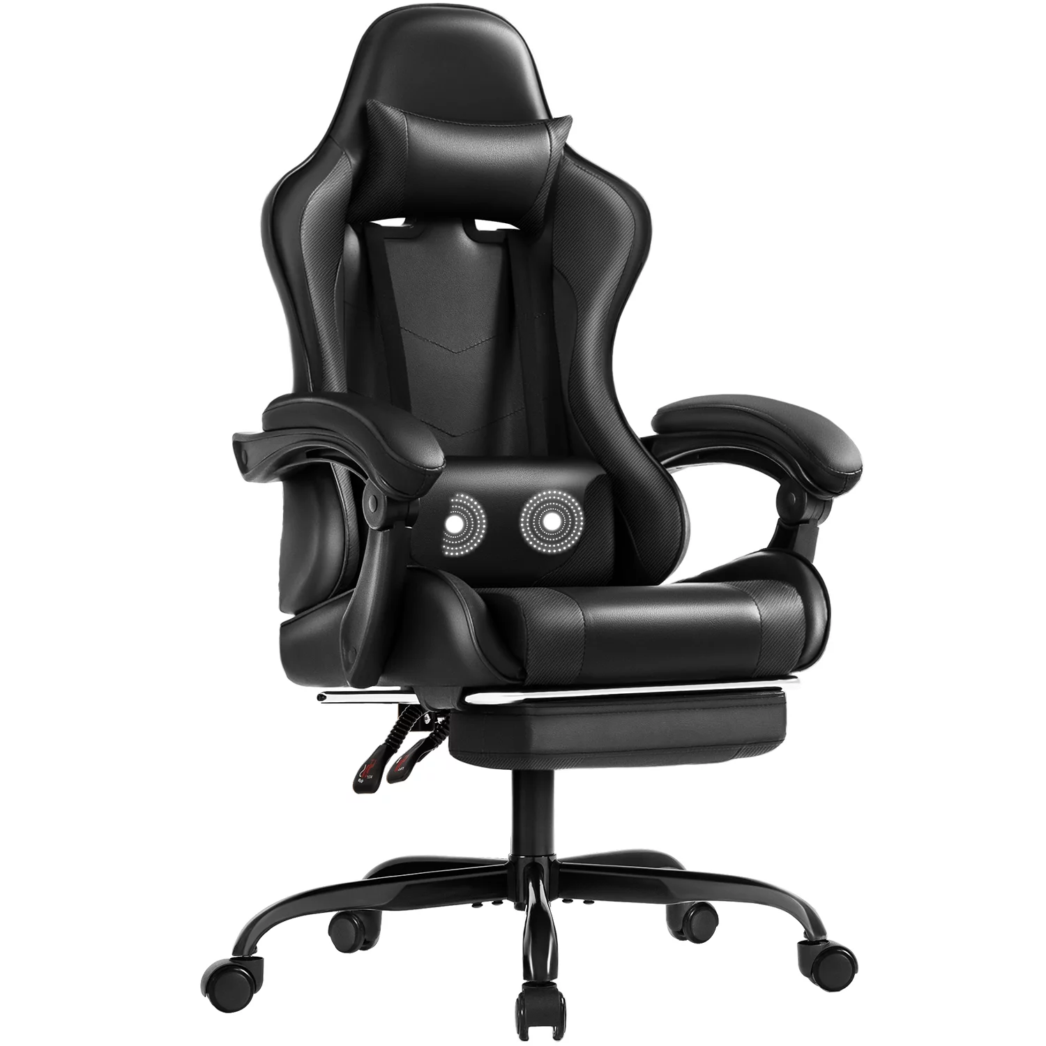 Lacoo PU Leather Gaming Chair Massage Ergonomic Gamer Chair Height Adjustable Computer Chair with Footrest & Lumbar Support,White