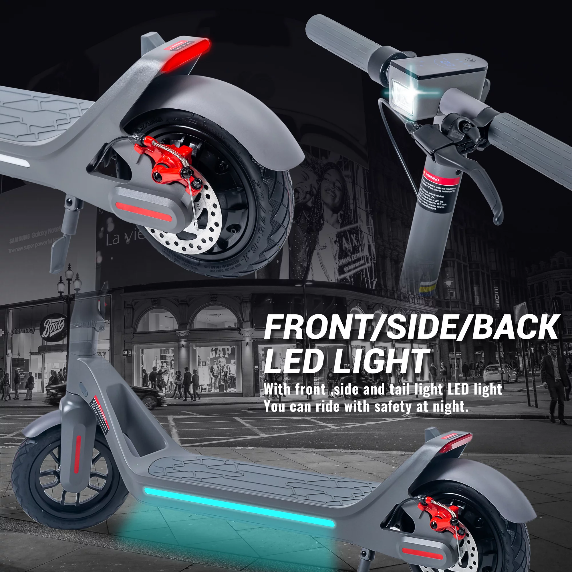 Electric Scooter for Adults and Kids Quick Folding IPX5 15.5 mph Max Speed 28 Miles Long-Range Battery with 350W Motor E-Scooter for Commuter (Gray)