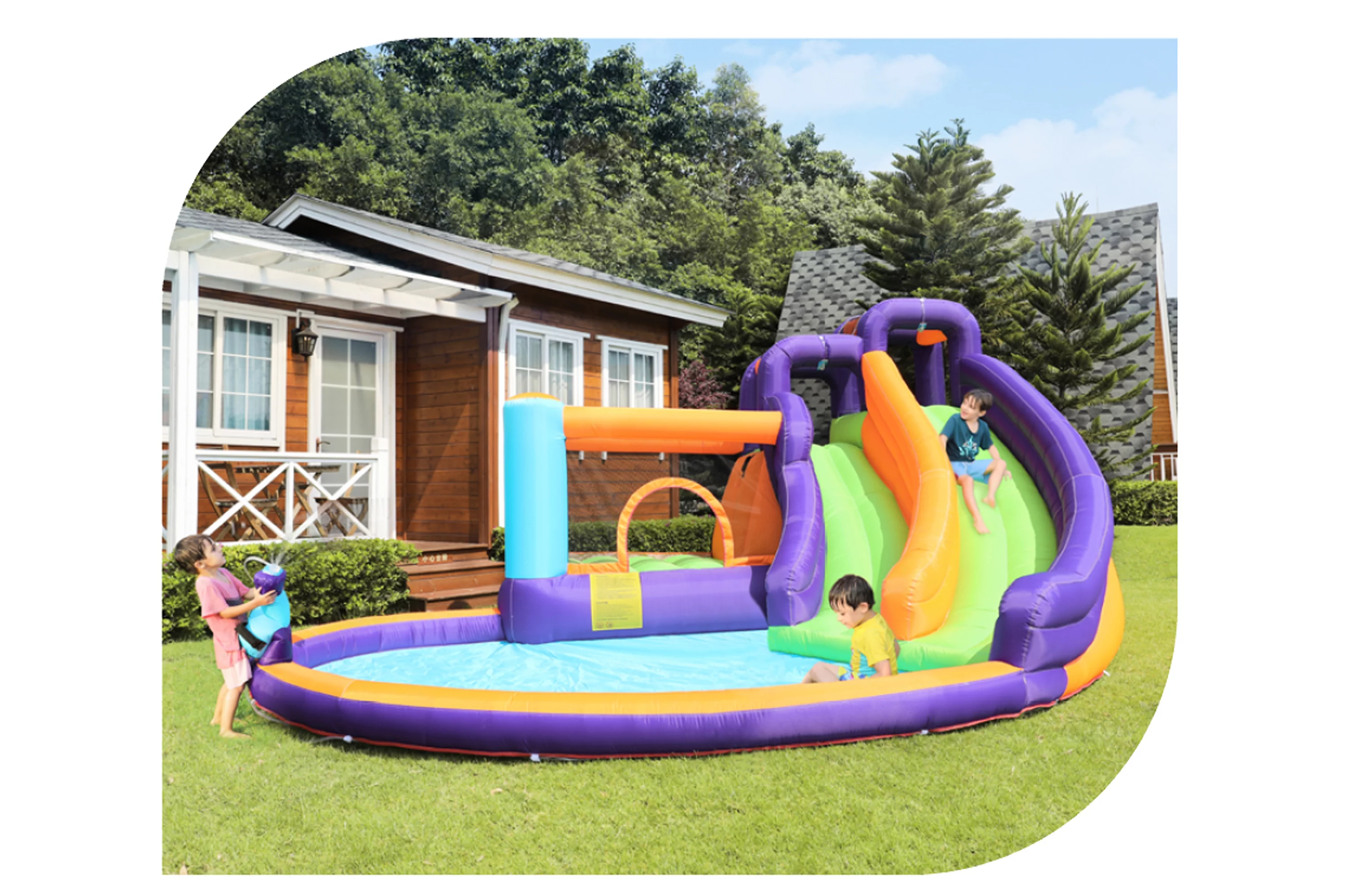 CocoNut Castles Double Slide Inflatable Water Park with Water Cannon