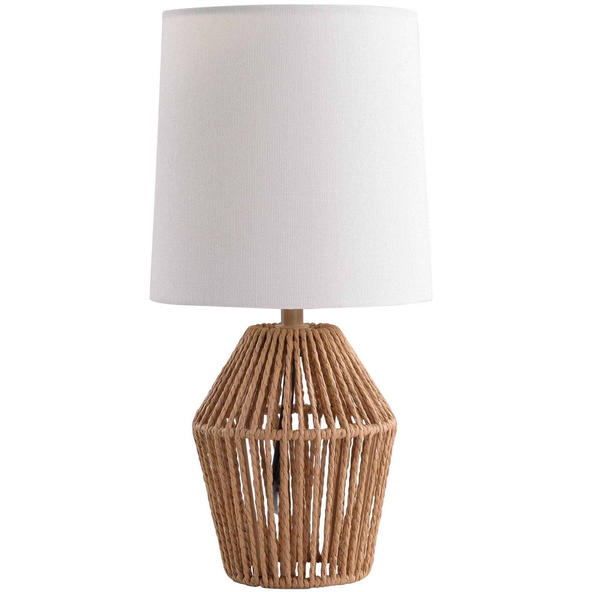 Mainstays Mini Rattan Table Lamp with Shade 12.75″H- Natural Color Finish and Boho Style