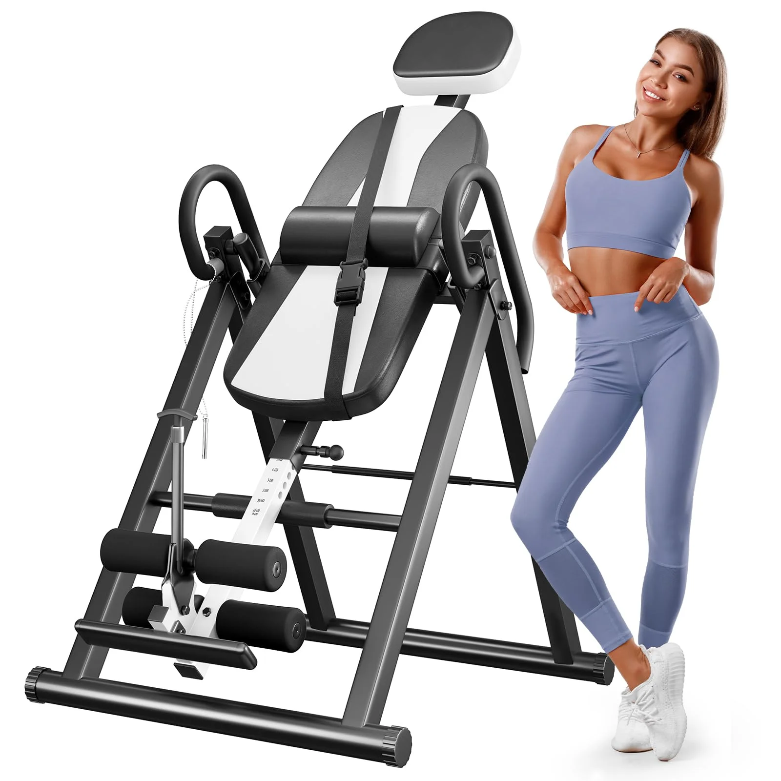 Gravity Heavy Duty Inversion Table with Headrest & Adjustable Protective Belt Back Stretcher Machine for Pain Relief Therapy