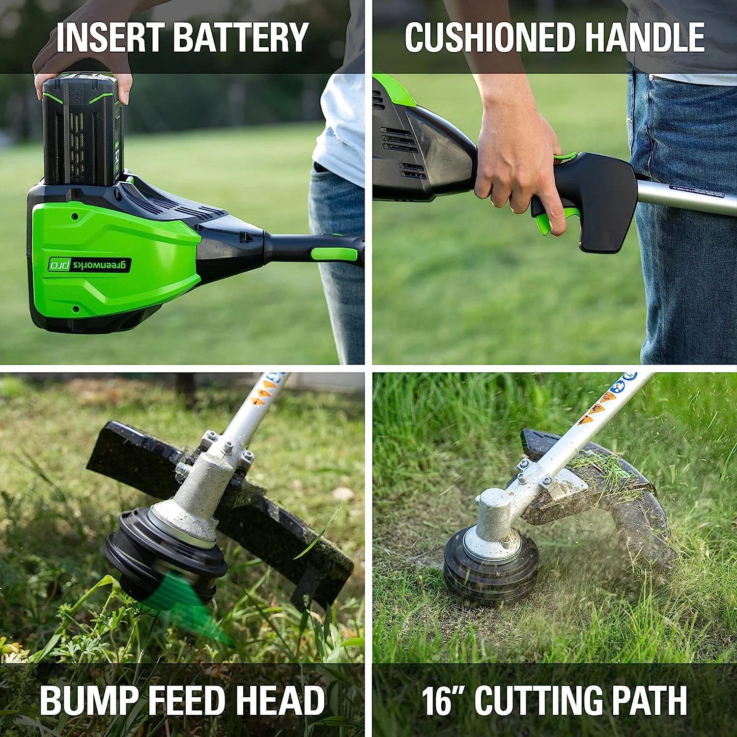 Open Box Greenworks PRO 16″ 80V Cordless String Trimmer Battery Not Included – Green