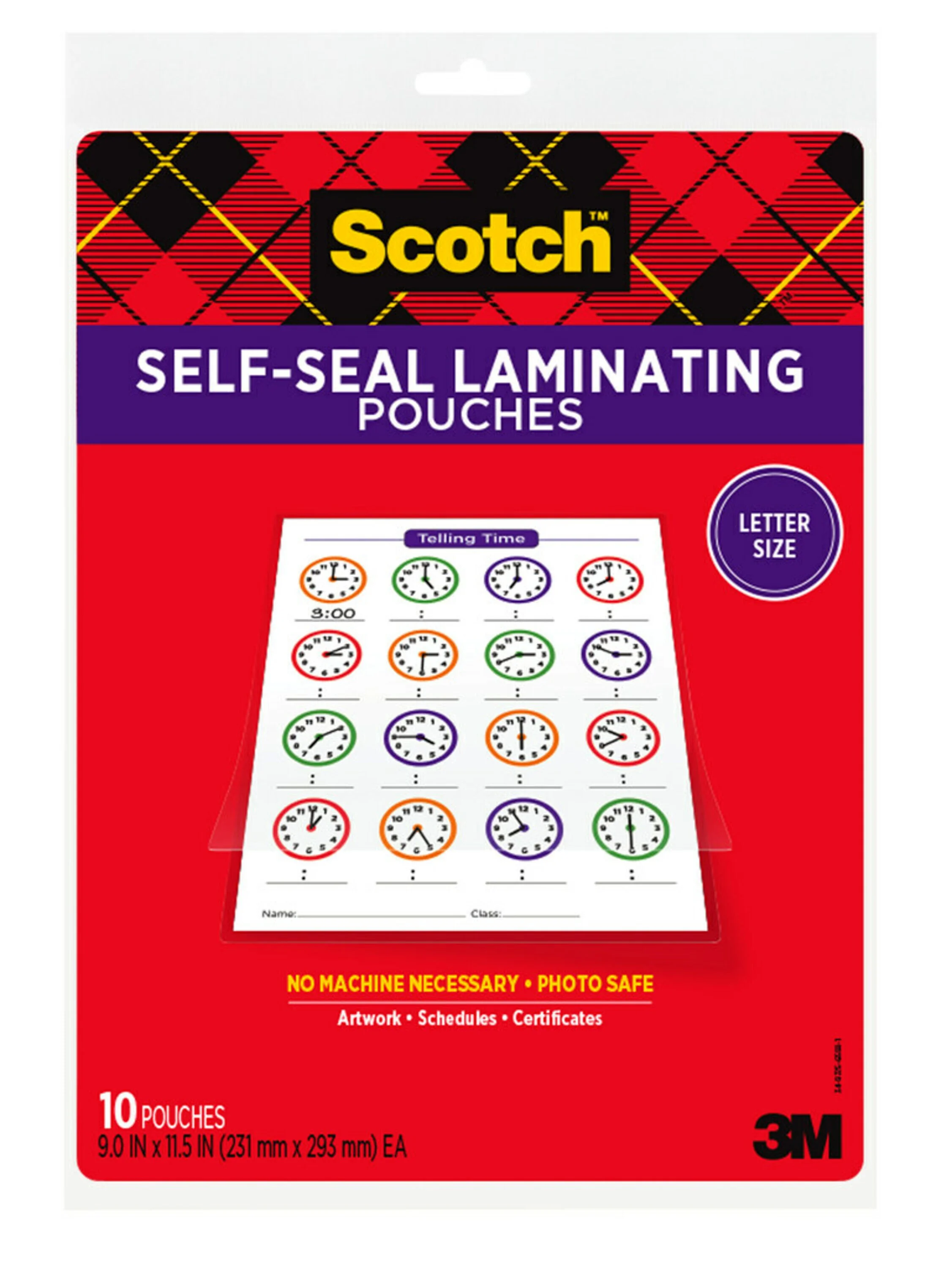 Scotch Self-Seal Laminating Pouches, 10 count, 8.5″ x 11″, 3 mil Thick