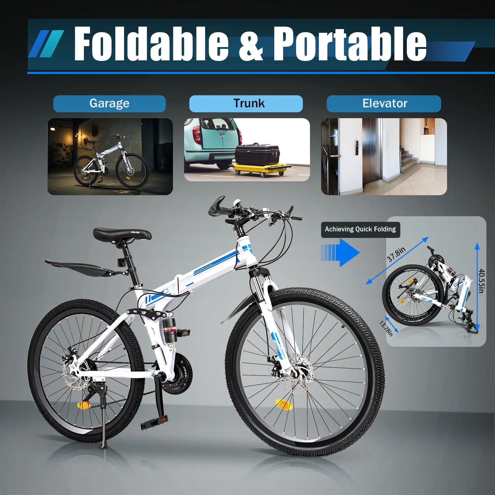 Loyalheartdy 26 Inch Mountain Bike 21 Speed Gear Folding Bicycle Road Rock for Boys, Girls, Women and Men