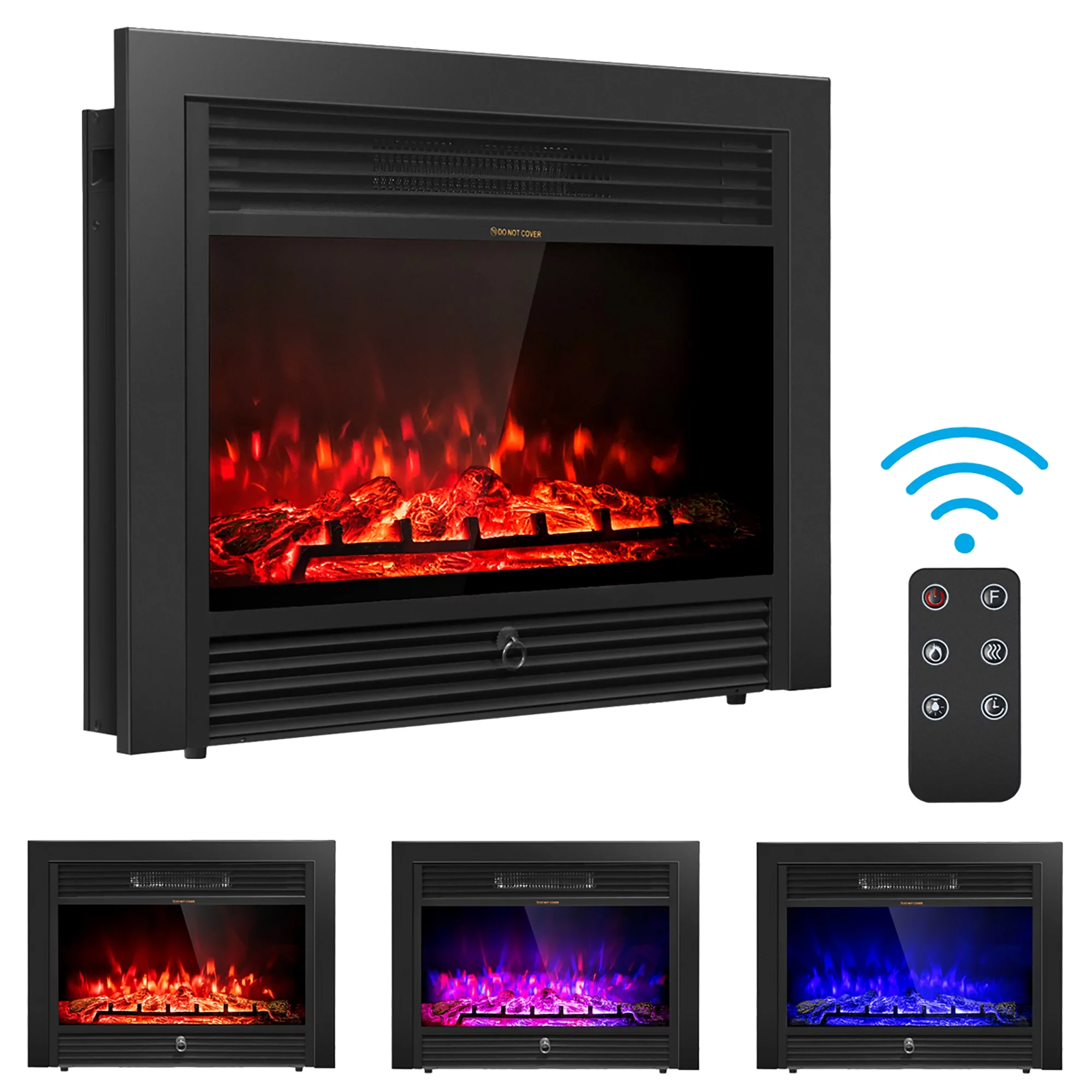 Costway 28.5″ Fireplace Electric Embedded Insert Heater Glass Log Flame Remote