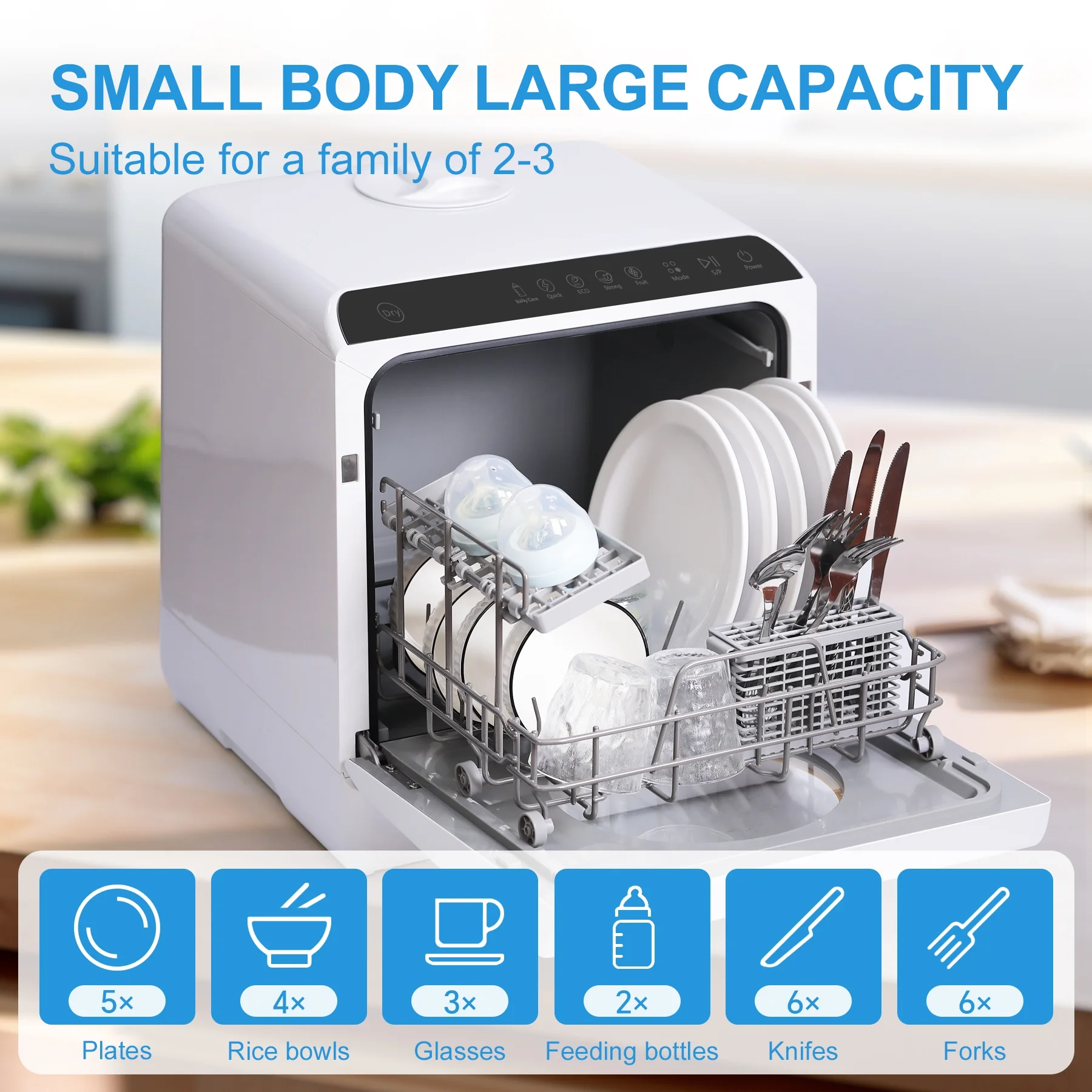 ChuMaste countertop dishwasher, countertop dishwasher with water tank, dishwasher with 5 wash programs, portable dishwasher can wash baby bottles, mini dishwasher with drying and double spray arms.??