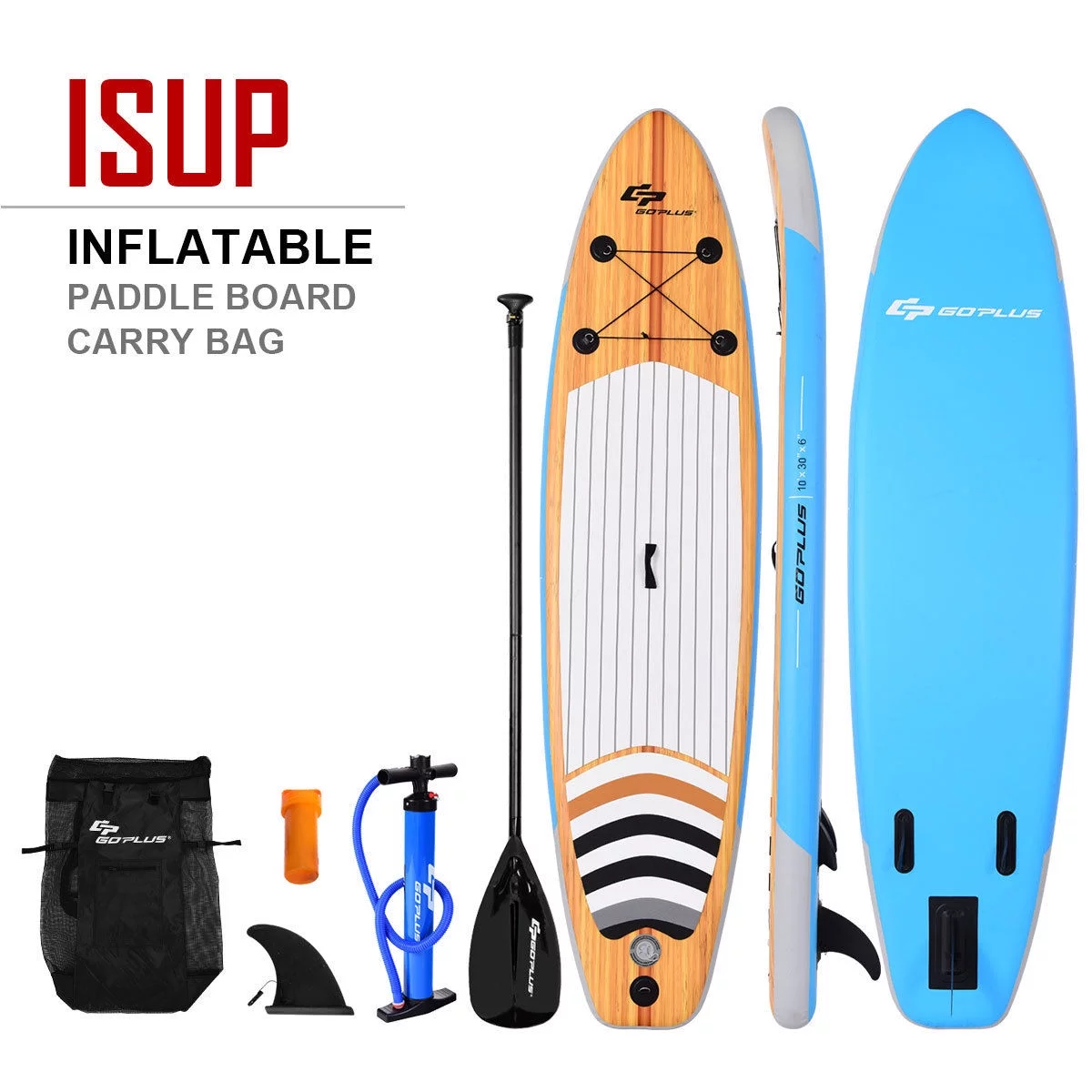 Costway 10′ Inflatable Stand up Paddle Board Surfboard SUP W/ Bag Adjustable Paddle Fin