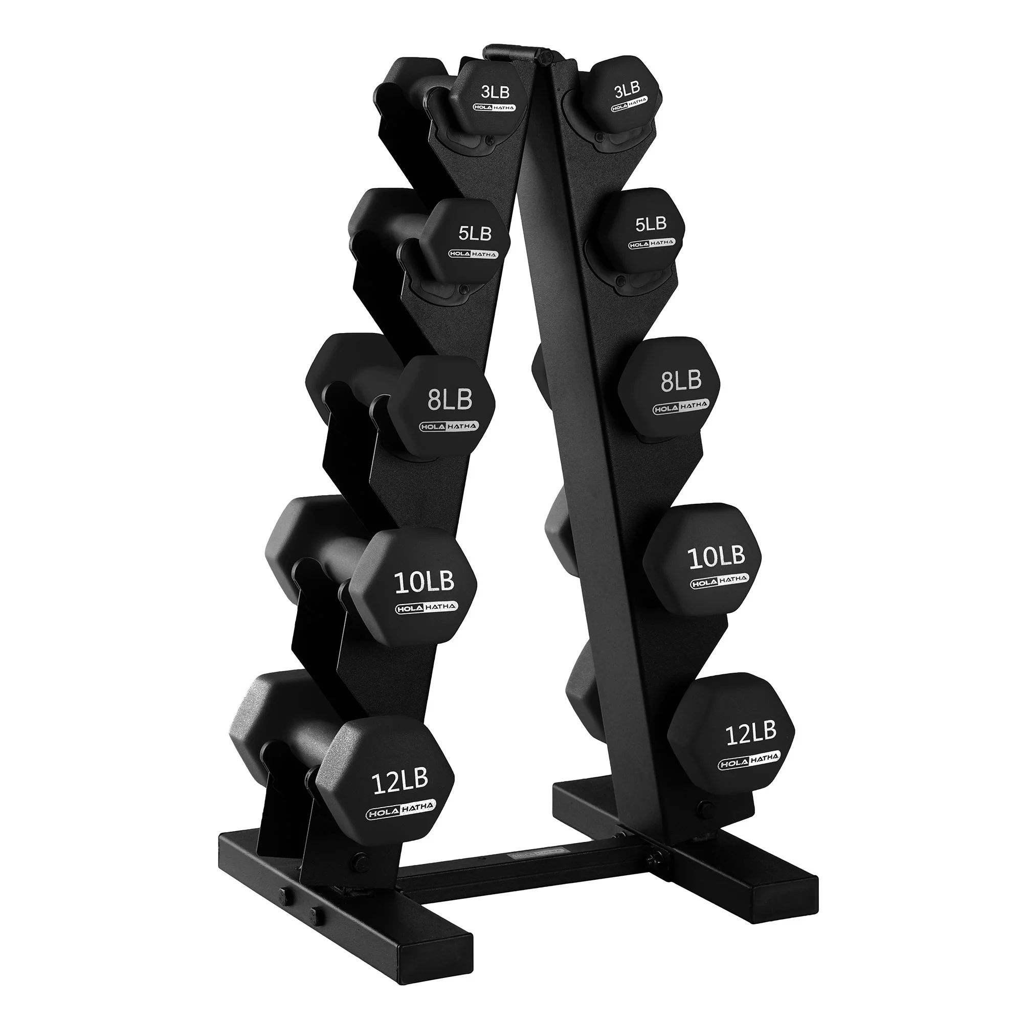 HolaHatha 3, 5, 8, 10, and 12 Pound Neoprene Dumbbell Weight Set, Black