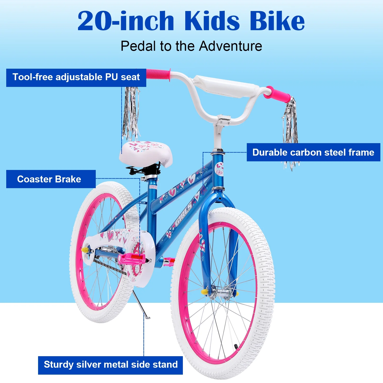 SUGIFT 20 in. Kids Bike w/Training Wheels Child Bicycle for Girls Age 7-14 Years, Bule