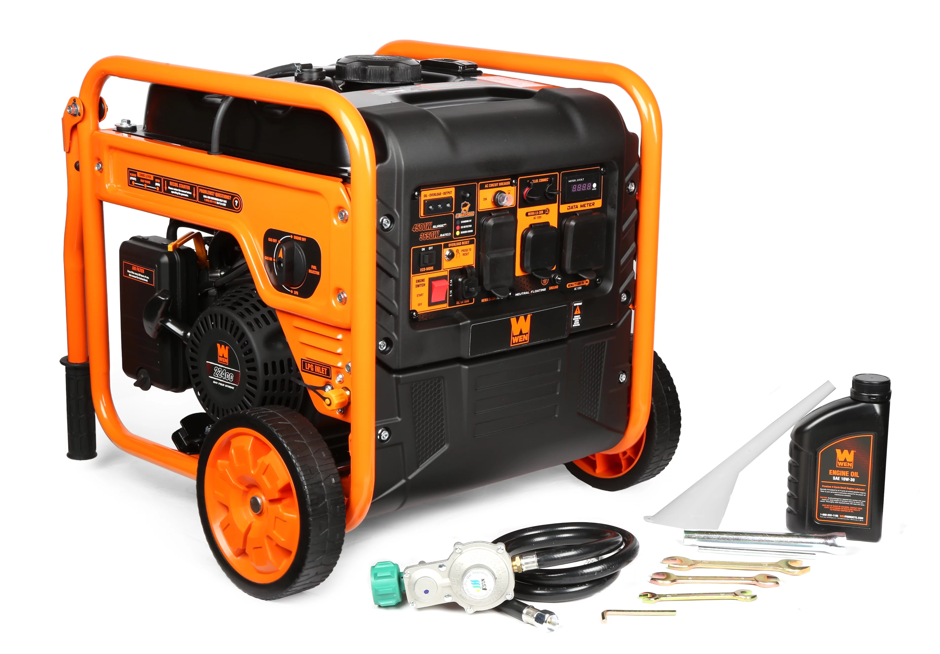 WEN 4500-Watt RV and Transfer-Switch-Ready Dual Fuel Open Frame Inverter Generator with Electric Start and CO Watchdog