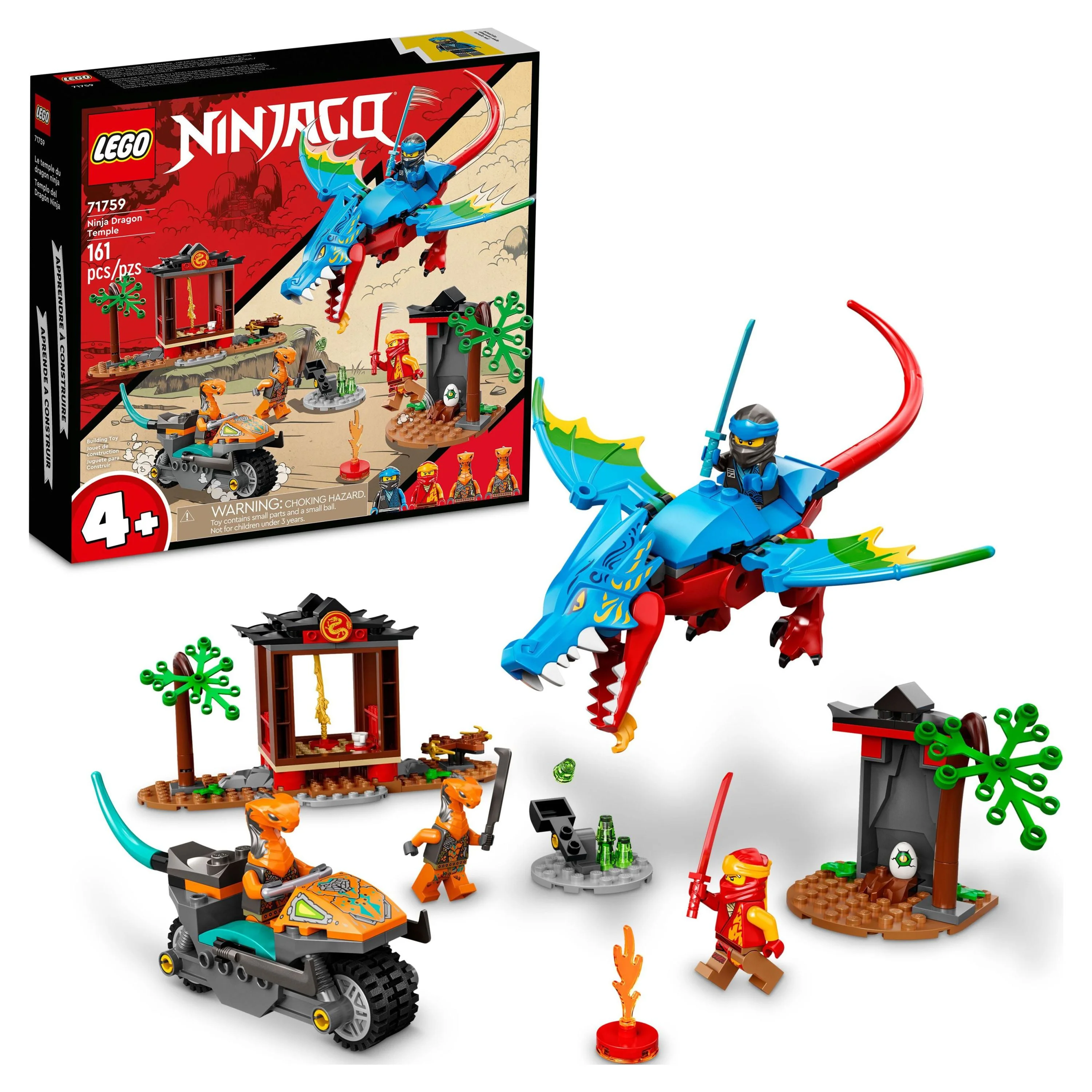 LEGO NINJAGO Ninja Dragon Temple Set 71759 with Toy Motorcycle, Kai, Nya and Snake Warrior Minifigures, Gift for Kids 4 Plus Years Old