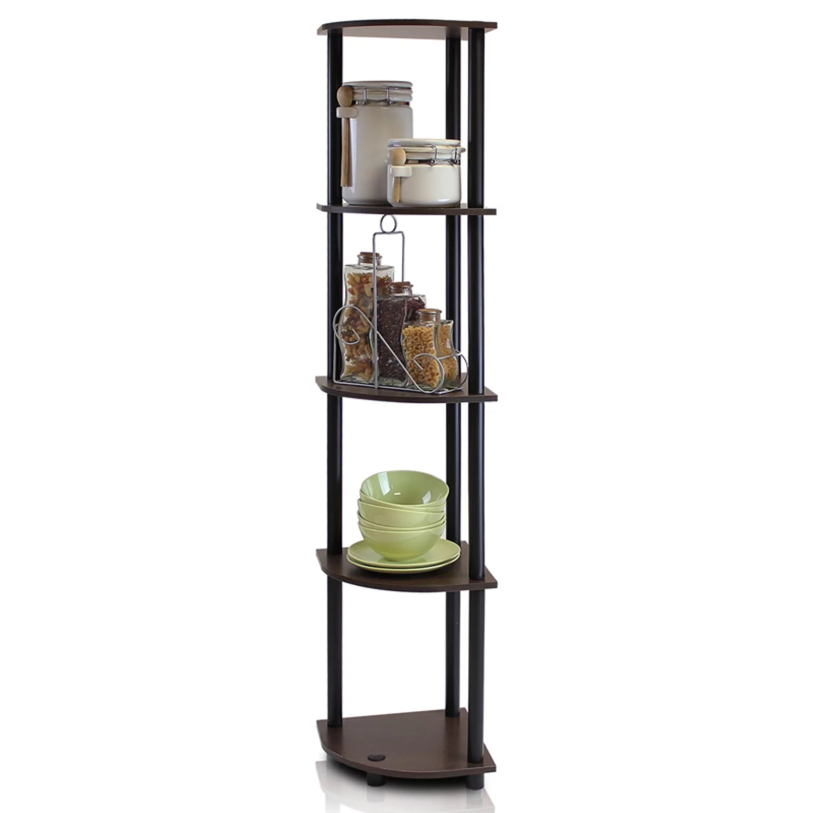 Furinno Turn-N-Tube 5 Tier Corner Display Rack Multipurpose Shelving Unit, Espresso & Black – 57.7 x 11.6 x 11.6 in.