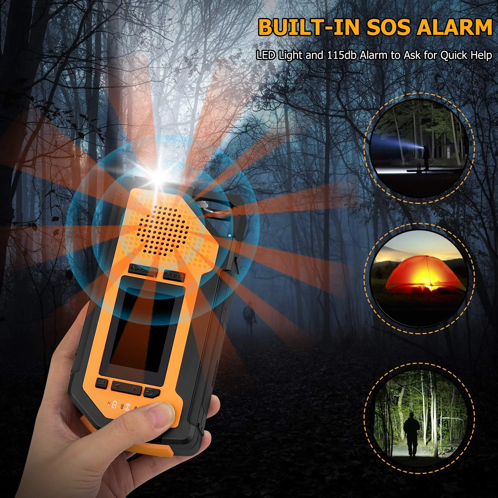 Doosl Emergency Weather Radio, FM/AM/Noaa Hand Crank Flashlight Solar Radios with Cell Phone Charge, SOS Alarm, Orange