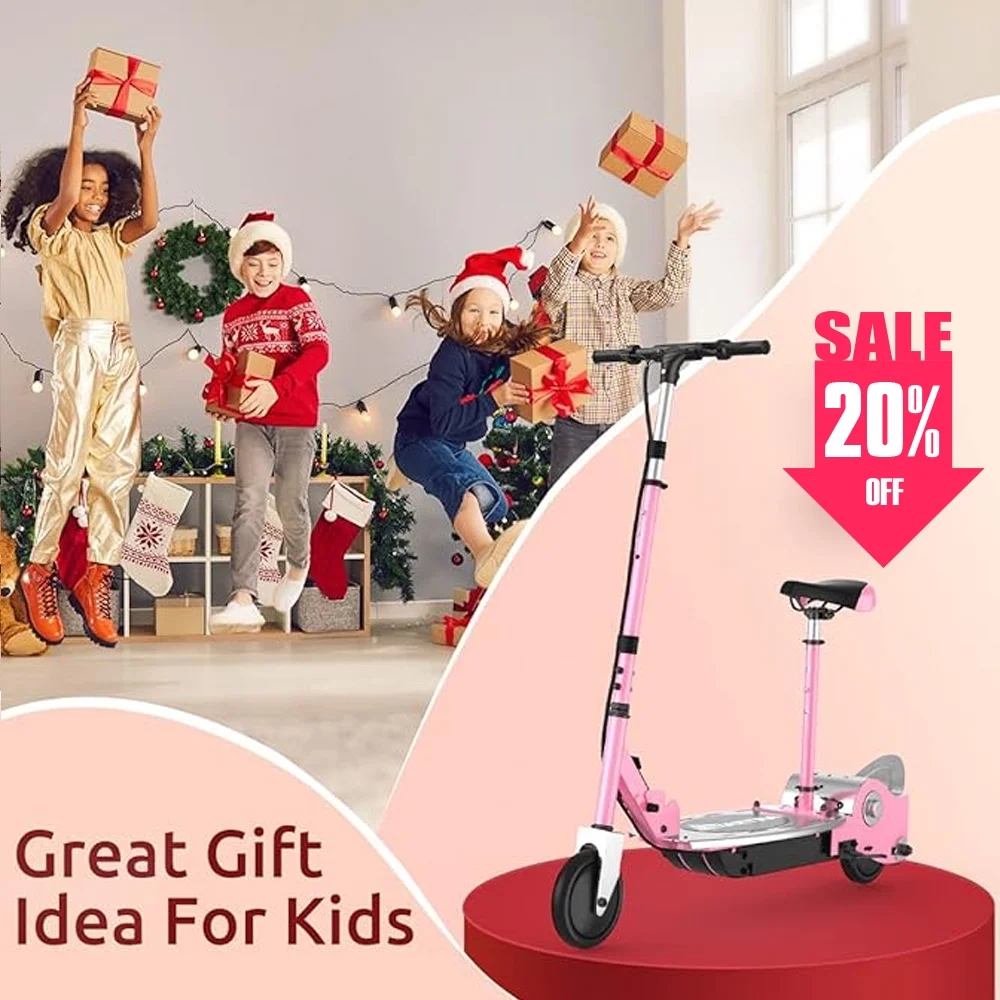 MAXTRA Foldable Electric Scooter with Removable Seat for Kids Ages 5-12 10mph 155lbs Pink