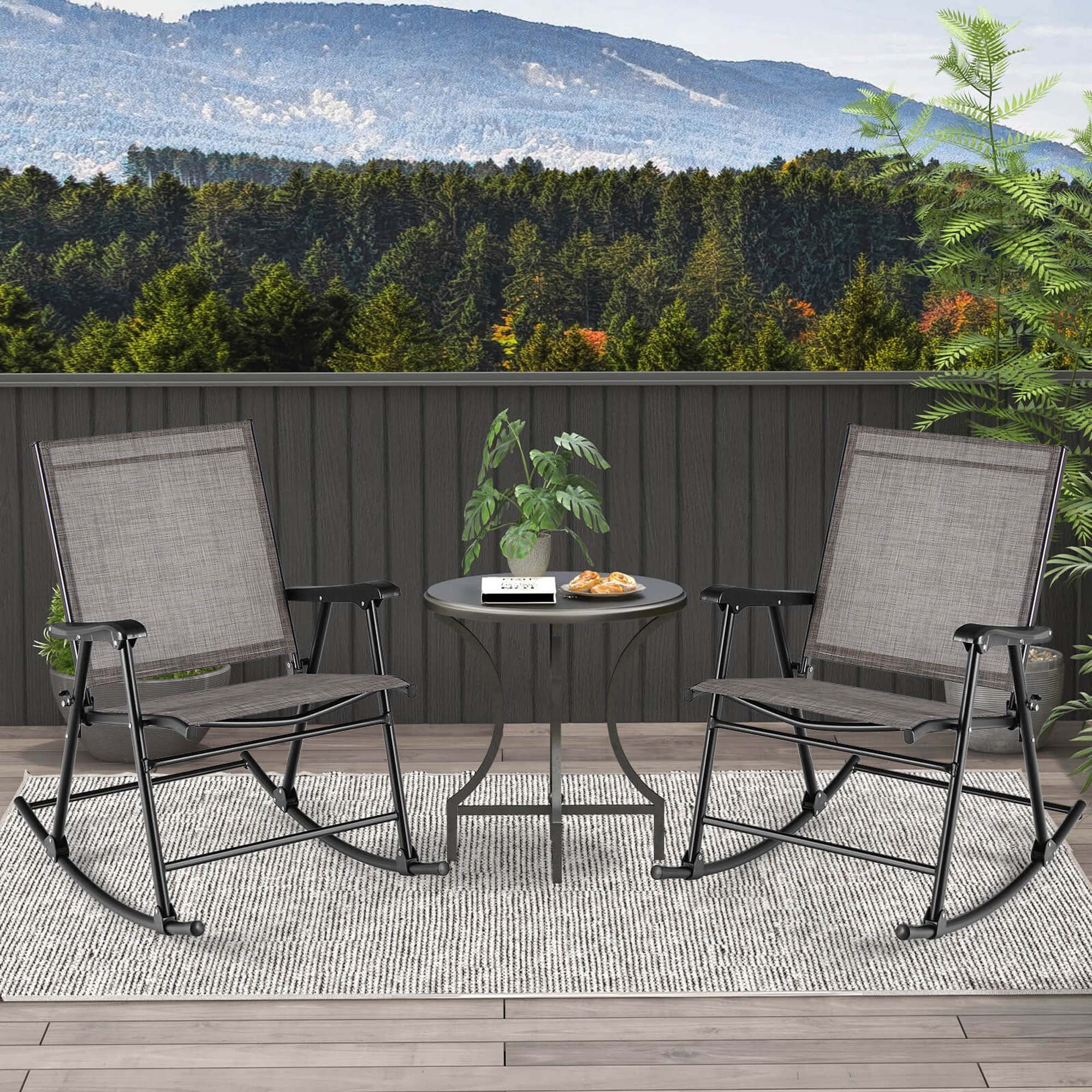 Costway 2pcs Patio Folding Rocking Chair Heavy-Duty Metal Frame Rockers Outdoor