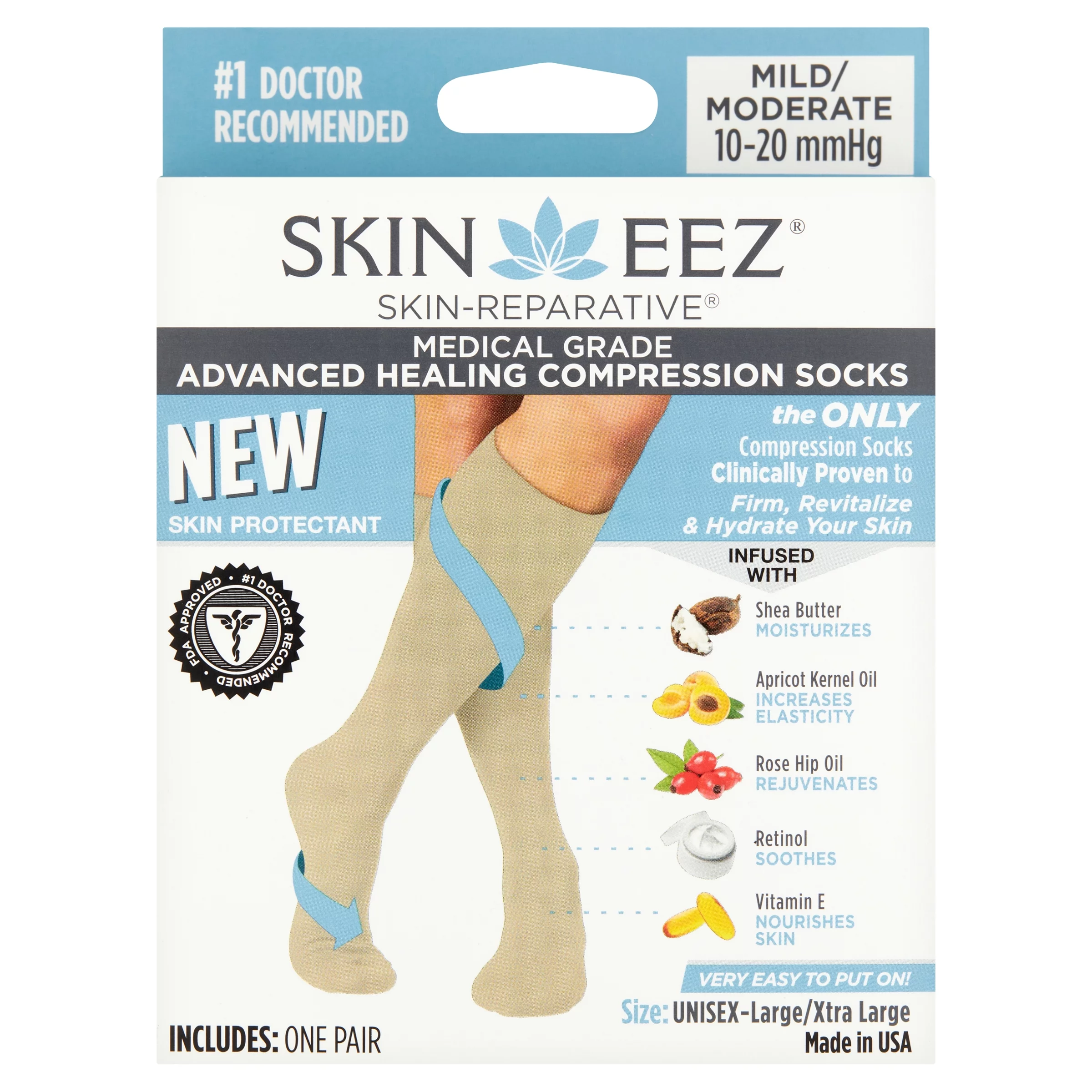 SKINEEZ black l/xl skin-reparative hydrating compression socks for women and men 10-20 mmhg