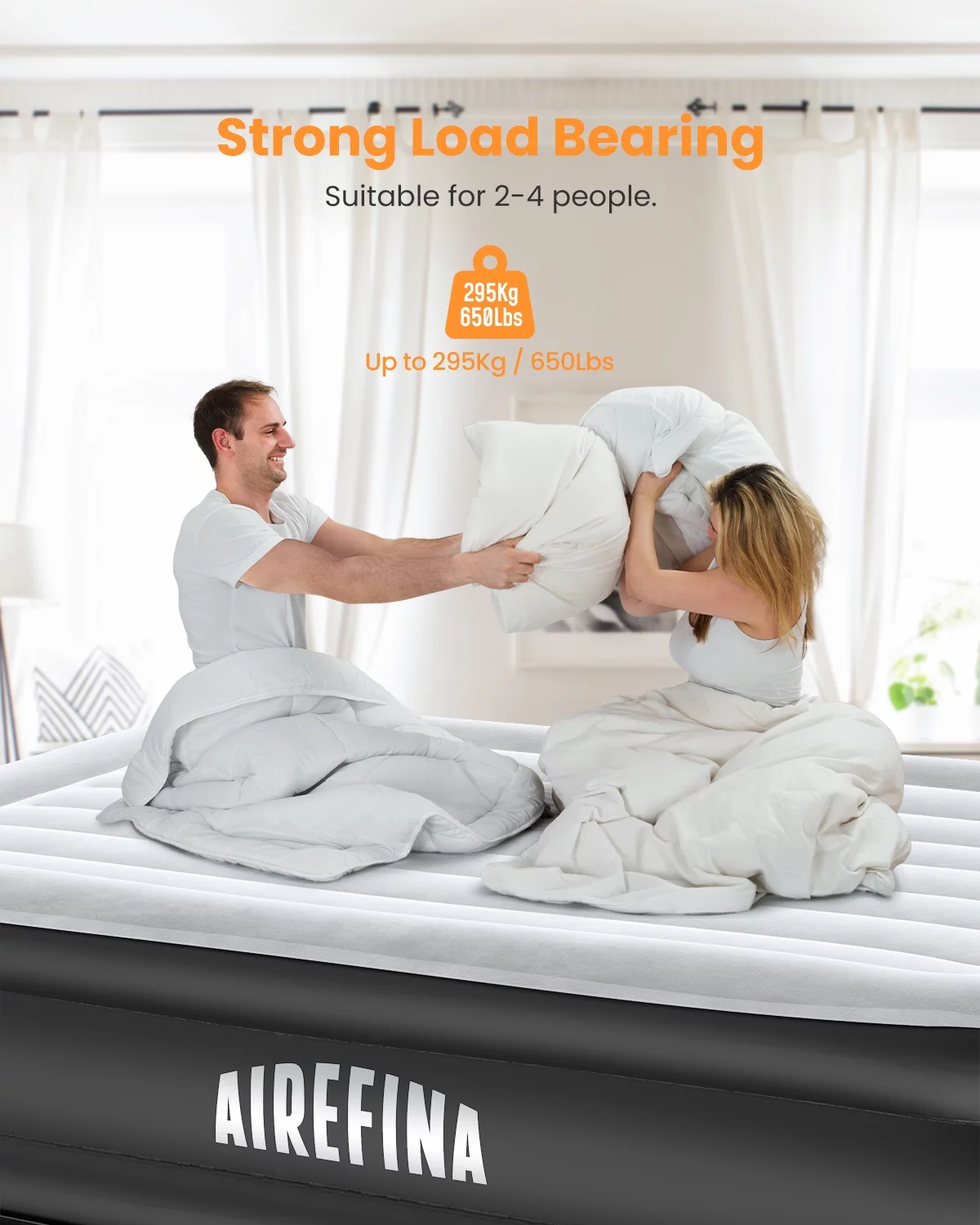 Airefina Full Size Air Mattress with Built-in Pump, Quick Self-Inflation/Deflation in 2.5 Mins, 650lb MAX