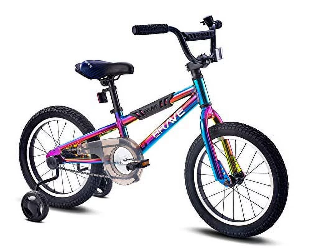 16″ Revere Kids Oil Slick Bike for Boys and Girls with Tool-Less Quick Release Training Wheels.