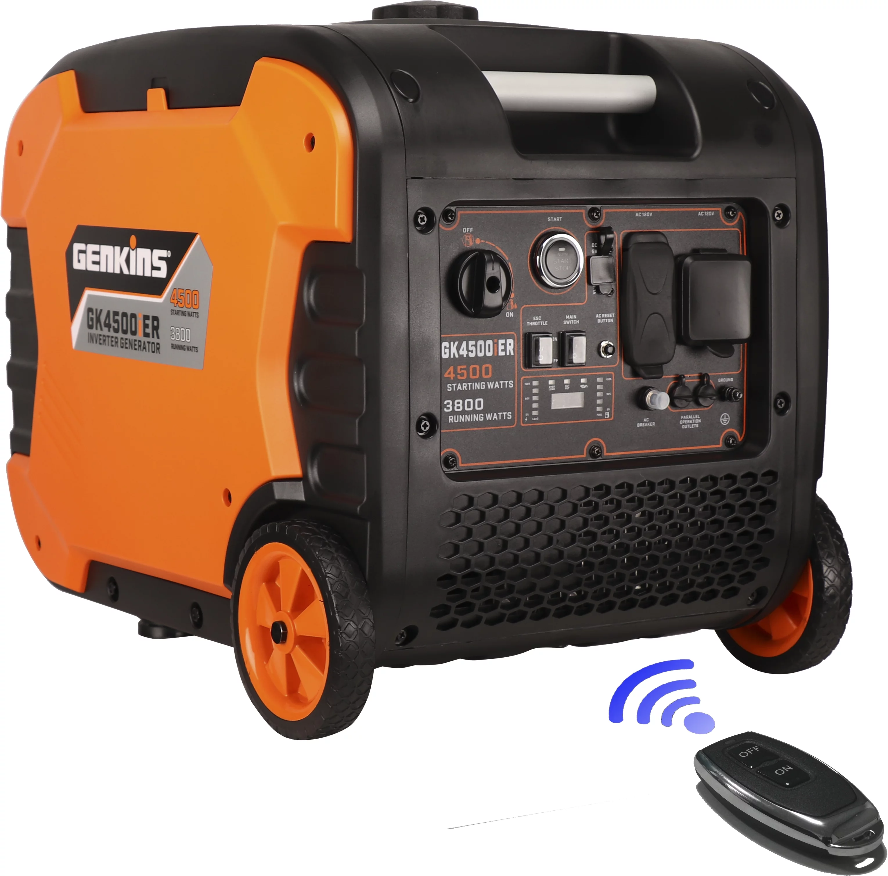 Genkins 4500 Watt Portable Inverter Generator Quiet Operation True 30 Amp RV Camping Ready Remote Controller & Electric Starter