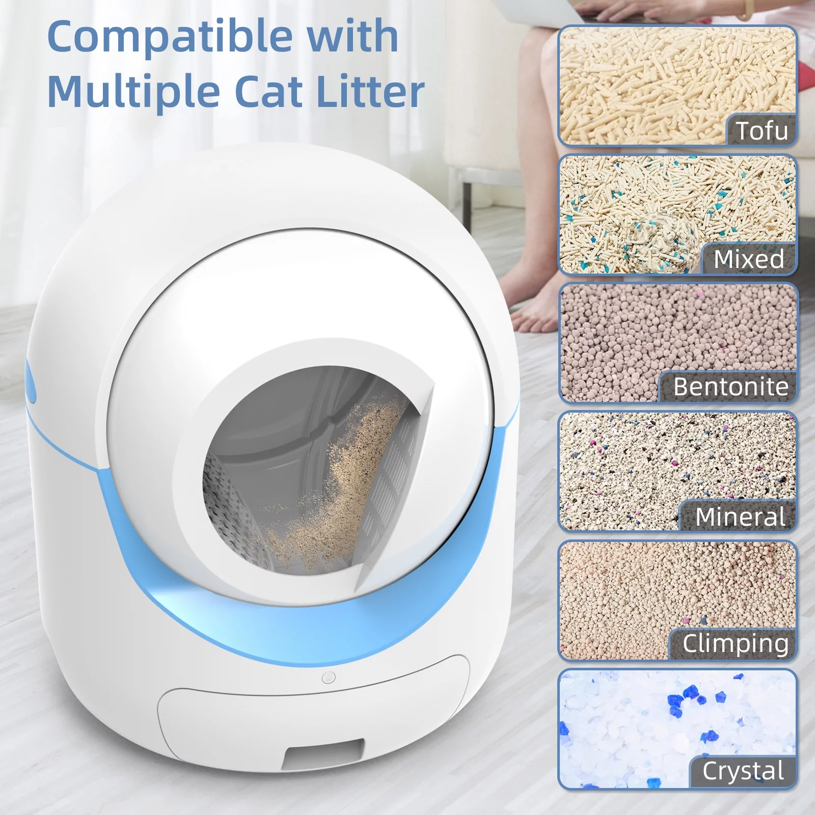 Self Cleaning Litter Box for Multiple Cats, Wifi APP Control , 40 Litter Liners&Mat