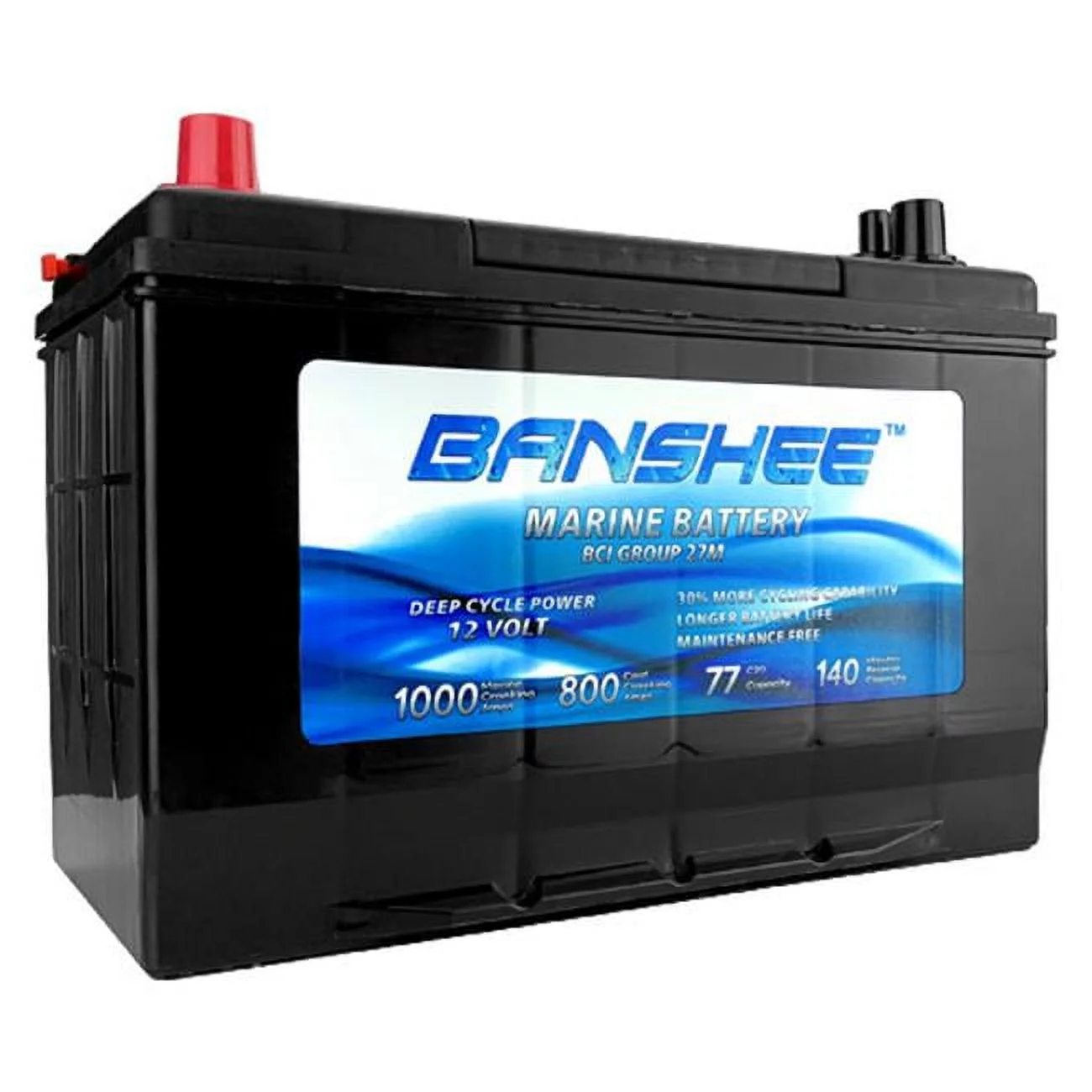 Banshee 12V 77Ah Deep Cycle Marine Battery for Replacement Optima D27M – Group Size 27