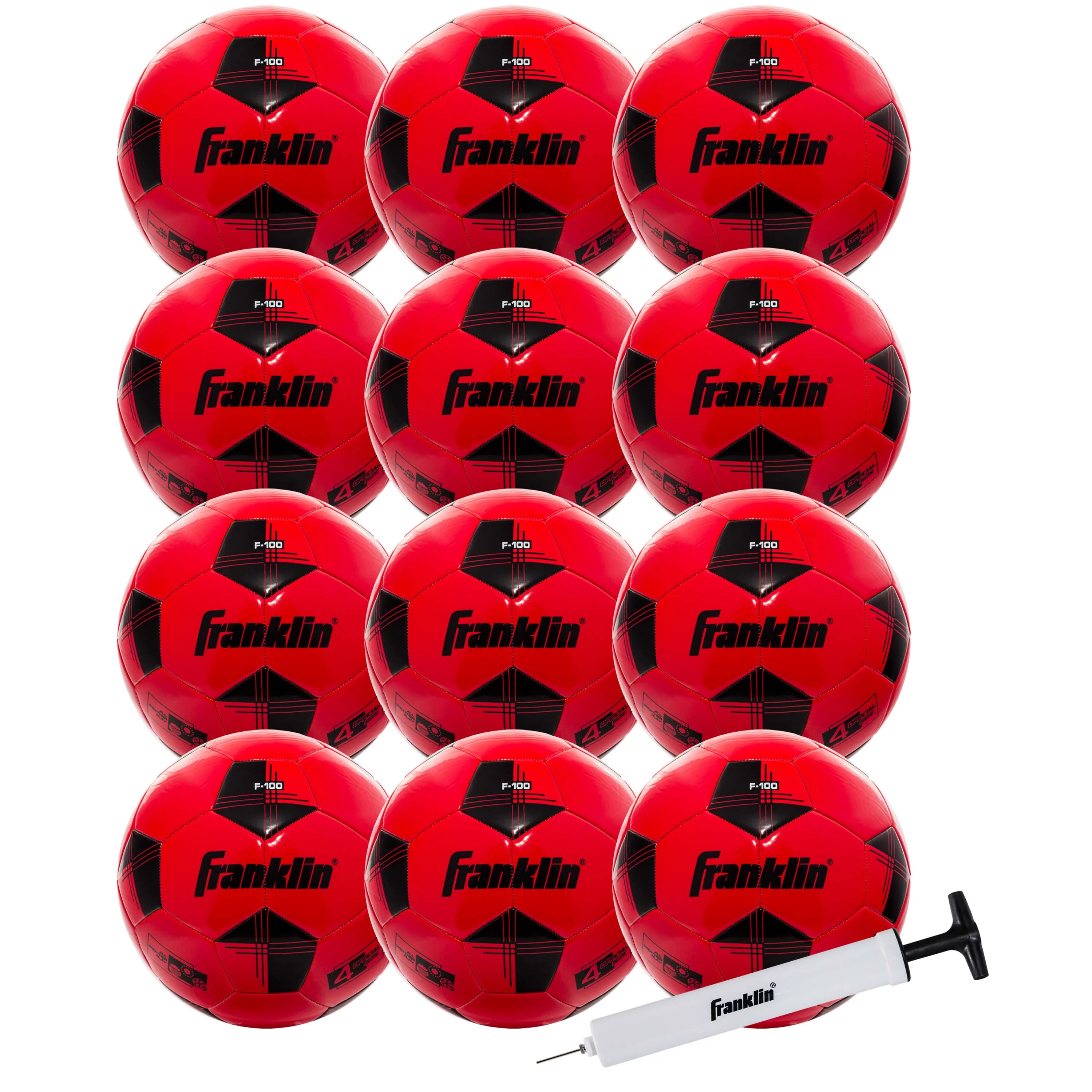 Franklin Sports Youth Soccer Balls – F-100 Size 4 – 12 Pack – Black/Red