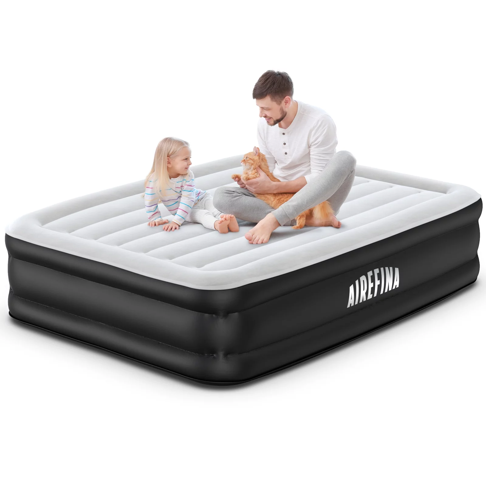 Airefina Full Size Air Mattress with Built-in Pump, Quick Self-Inflation/Deflation in 2.5 Mins, 650lb MAX