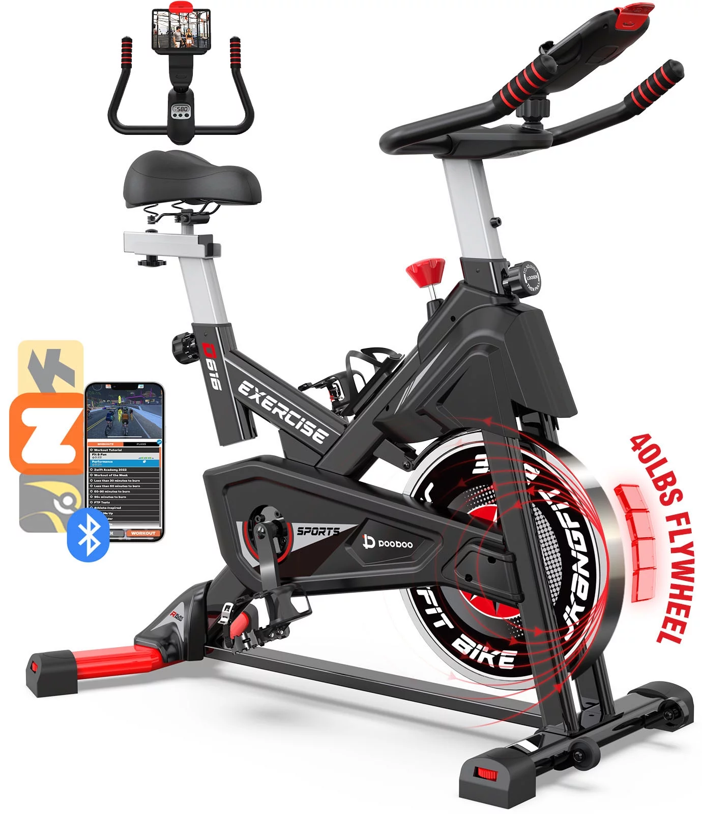 Pooboo Bluetooth Magnetic Exercise Bike Indoor Cycling Bike Stationary Bikes 40lbs Flywheel 350lbs