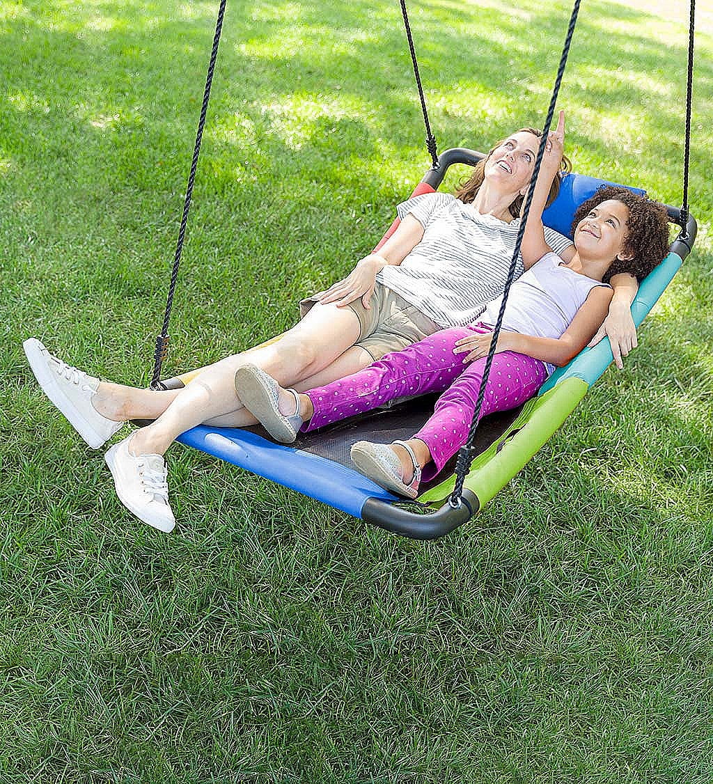 HearthSong Colorful Super Platform Swing with Foam-Padded Tubular Steel Frame and UV Rated Durable Oxford Cloth Mat