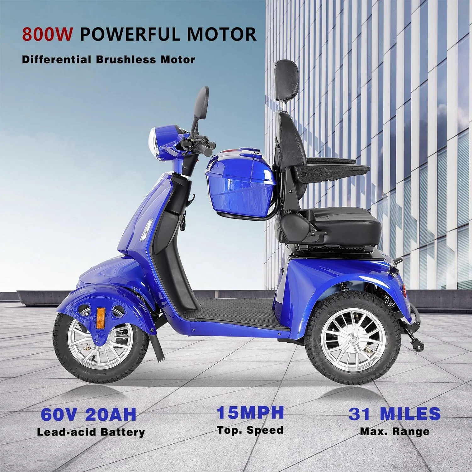 4-Wheel Electric Mobility Scooter for Adults Seniors and Eldely,Adult Electric Powered Wheelchair Device,Father’s Day Gift