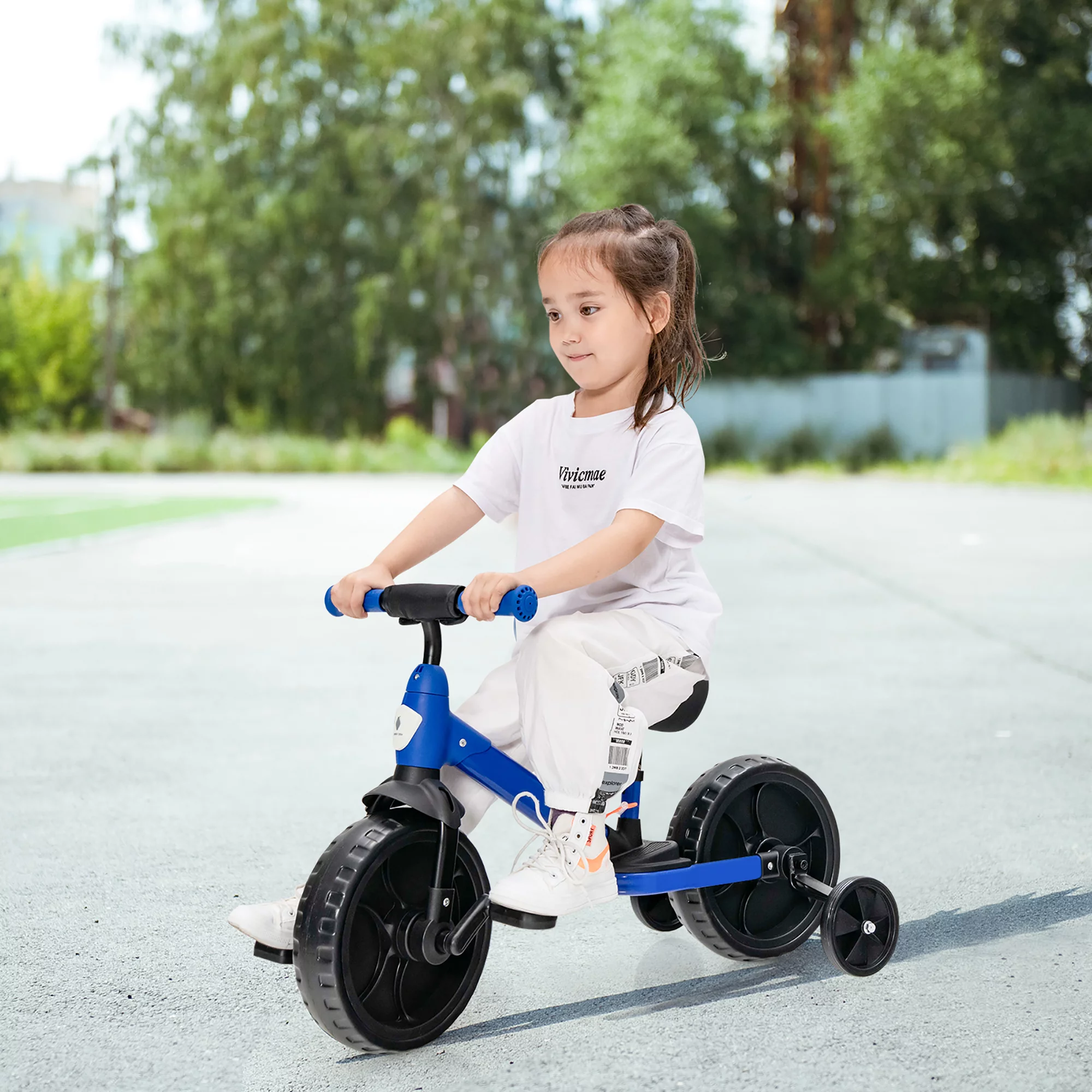 Costway 4-in-1 Kids Training Bike Toddler Tricycle w/ Training Wheels & Pedals Pink