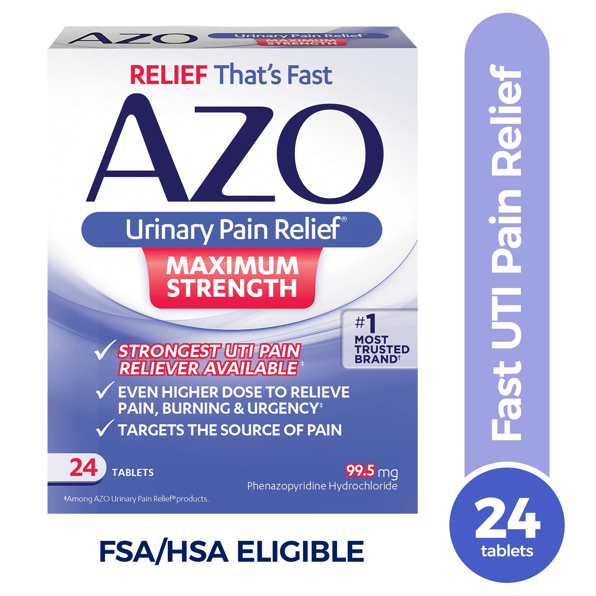 AZO Urinary Pain Relief Maximum Strength, Fast relief, #1 Most Trusted Brand, 24 Tablets