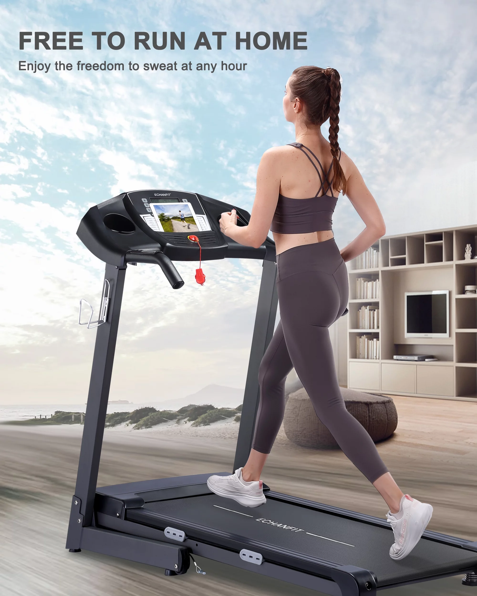 ECHANFIT Auto Treadmill with 12% and Bluetooth Speaker, 17.5″ Wide Running Belt, 2.5 HP Motor